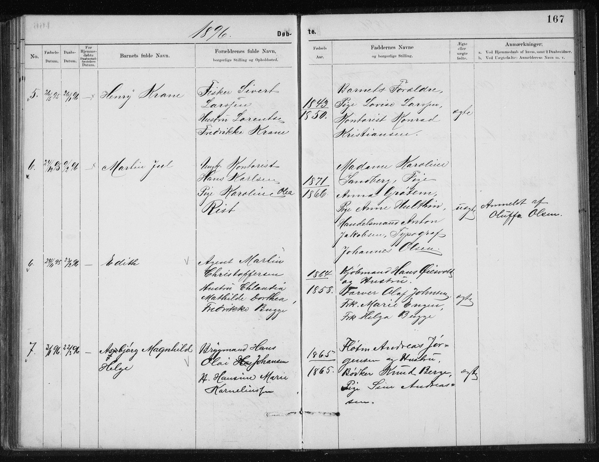 Ministerialprotokoller, klokkerbøker og fødselsregistre - Nordland, AV/SAT-A-1459/801/L0032: Parish register (copy) no. 801C07, 1889-1897, p. 167