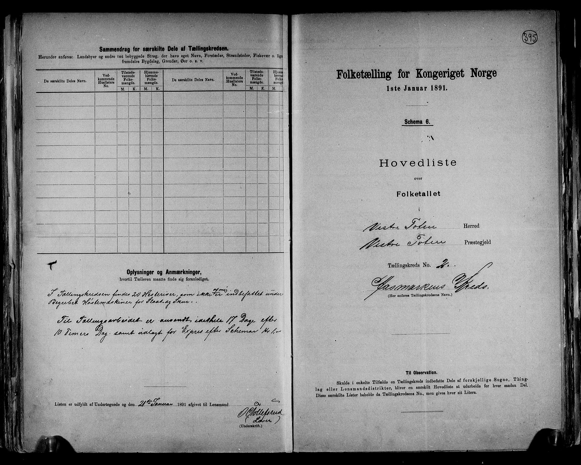 RA, 1891 census for 0529 Vestre Toten, 1891, p. 9