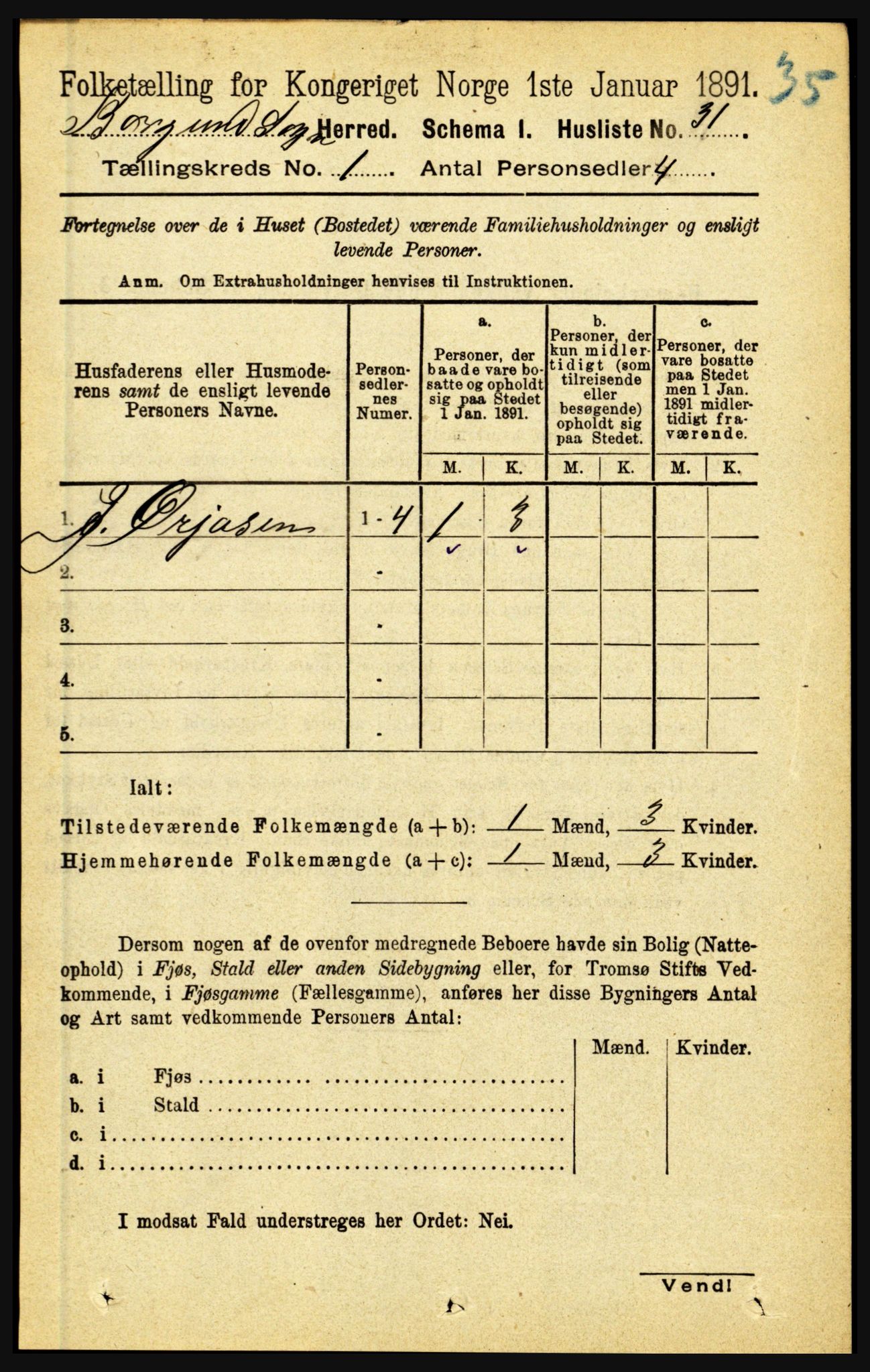 RA, 1891 census for 1423 Borgund, 1891, p. 44