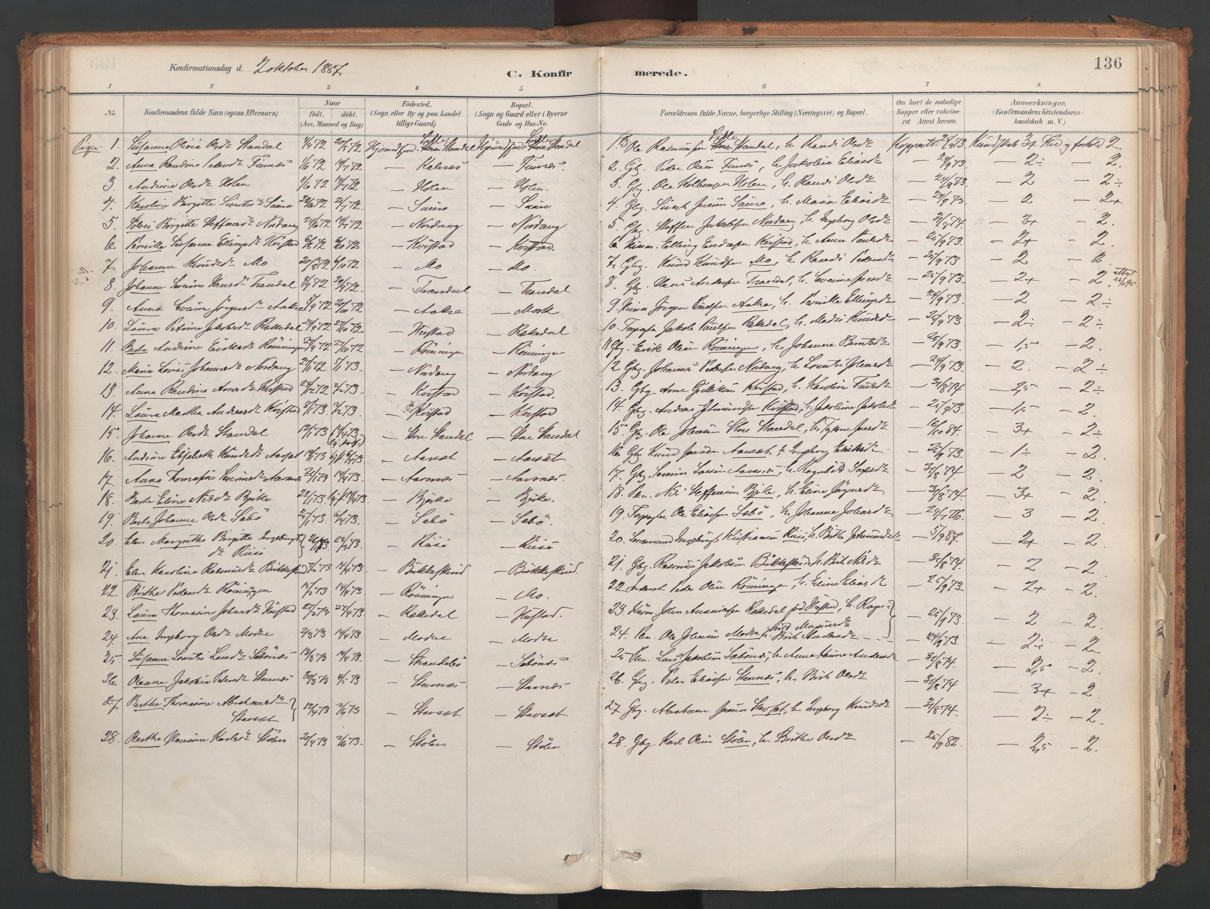 Ministerialprotokoller, klokkerbøker og fødselsregistre - Møre og Romsdal, SAT/A-1454/515/L0211: Parish register (official) no. 515A07, 1886-1910, p. 136