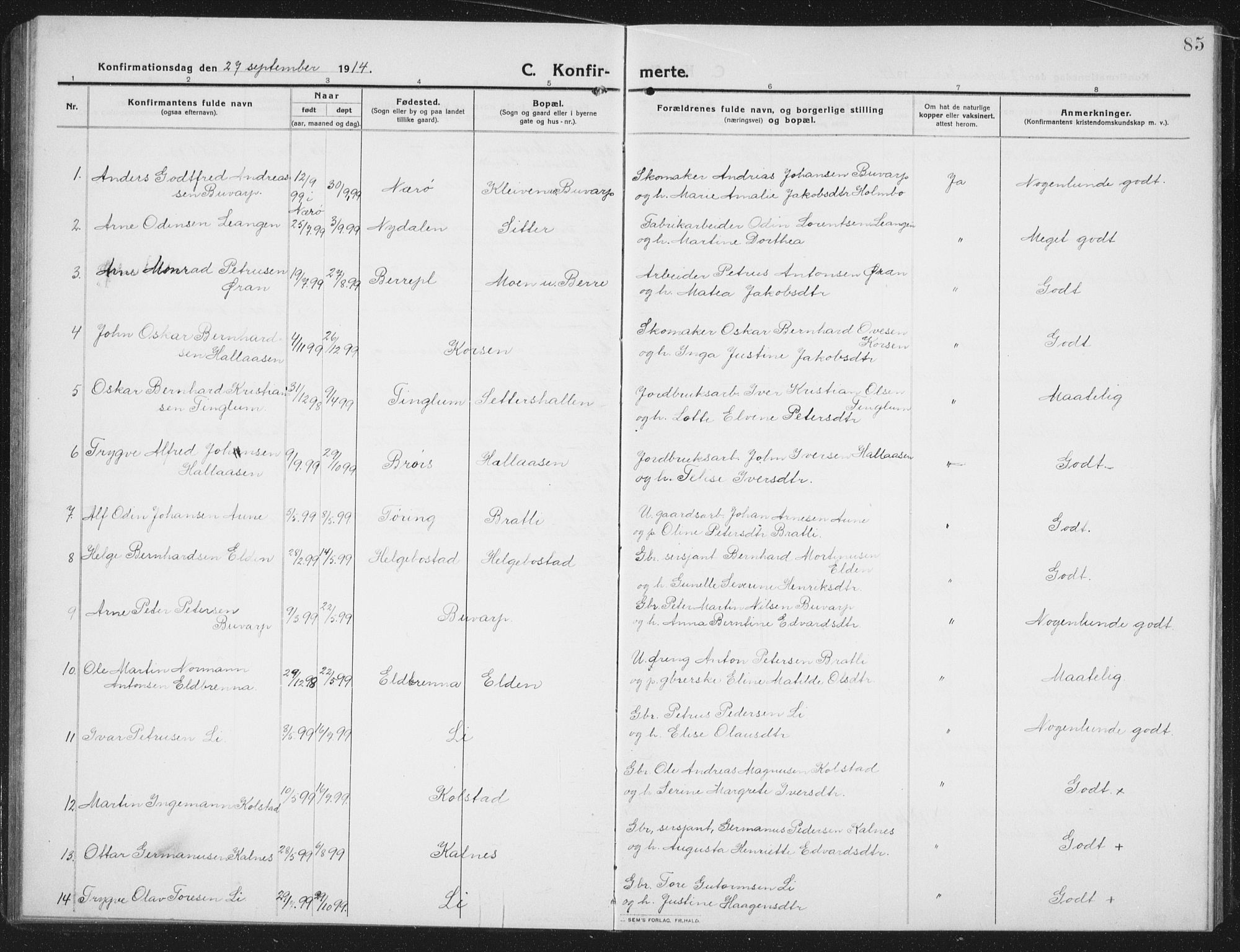 Ministerialprotokoller, klokkerbøker og fødselsregistre - Nord-Trøndelag, SAT/A-1458/742/L0413: Parish register (copy) no. 742C04, 1911-1938, p. 85