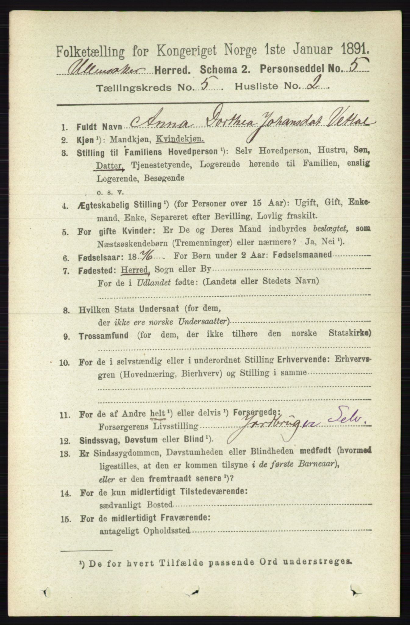RA, 1891 census for 0235 Ullensaker, 1891, p. 2103