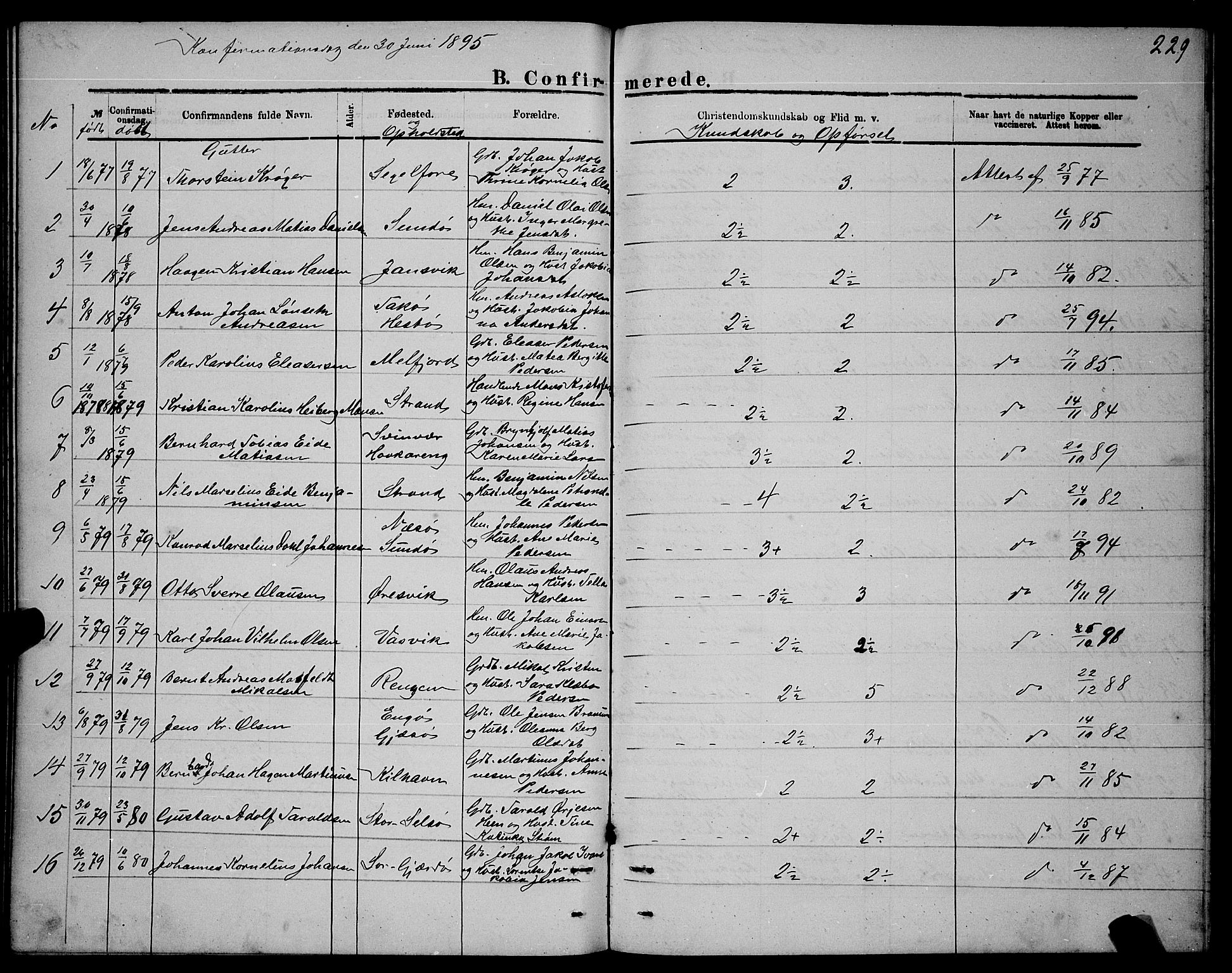 Ministerialprotokoller, klokkerbøker og fødselsregistre - Nordland, AV/SAT-A-1459/841/L0620: Parish register (copy) no. 841C04, 1877-1896, p. 229