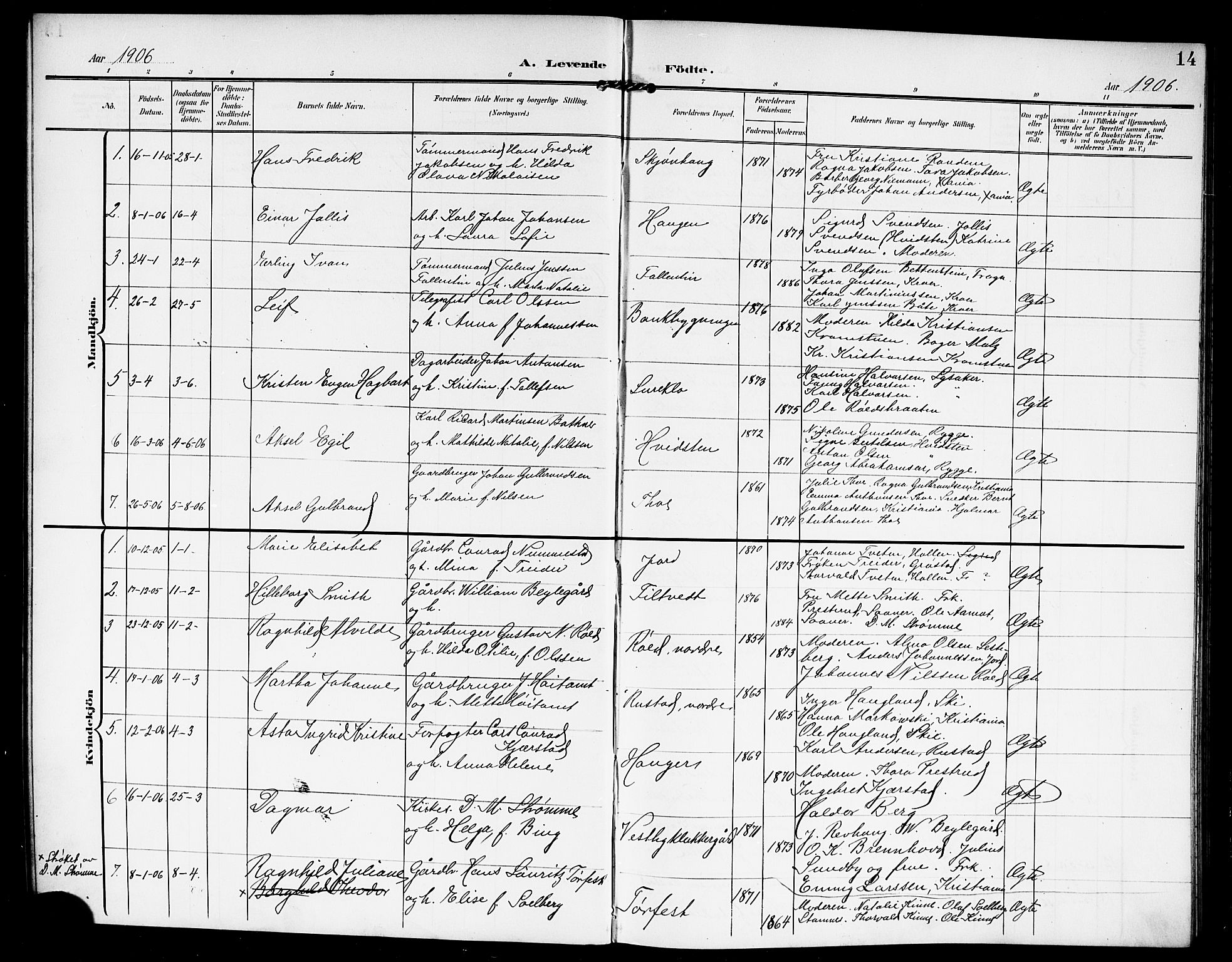 Vestby prestekontor Kirkebøker, AV/SAO-A-10893/G/Ga/L0002: Parish register (copy) no. I 2, 1903-1916, p. 14