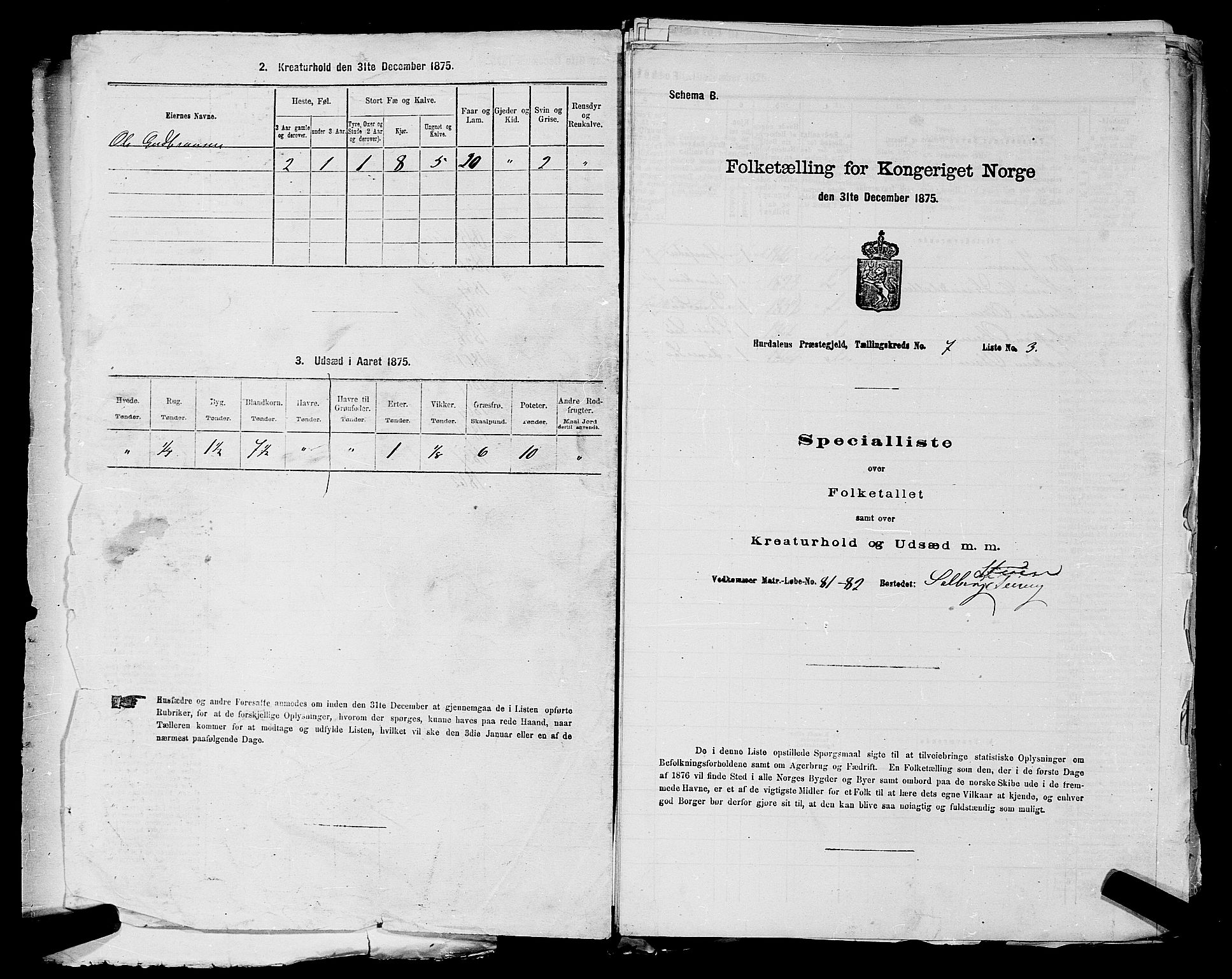 RA, 1875 census for 0239P Hurdal, 1875, p. 865