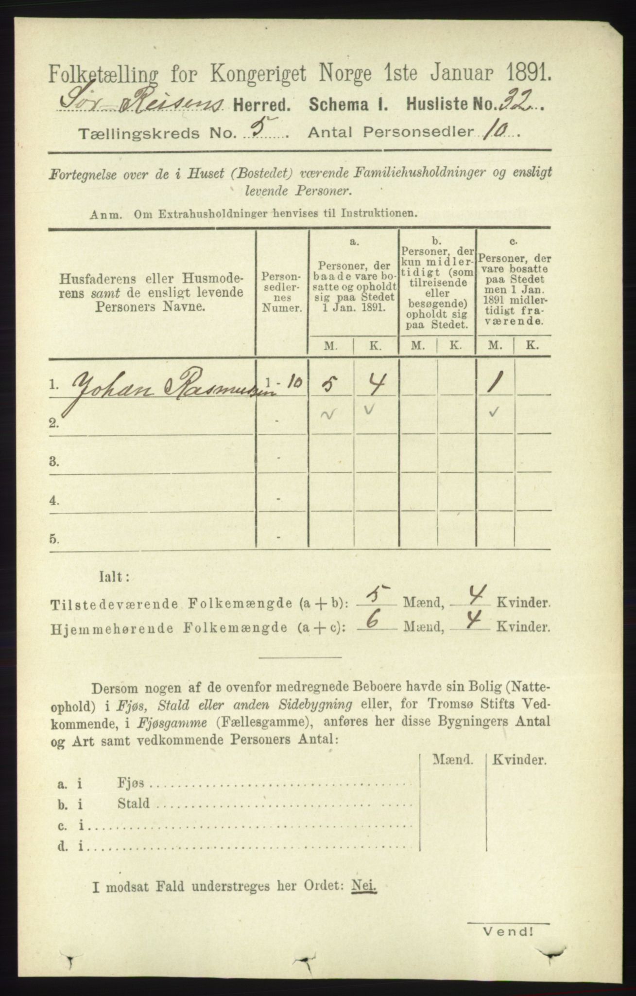 RA, 1891 census for 1925 Sørreisa, 1891, p. 1540