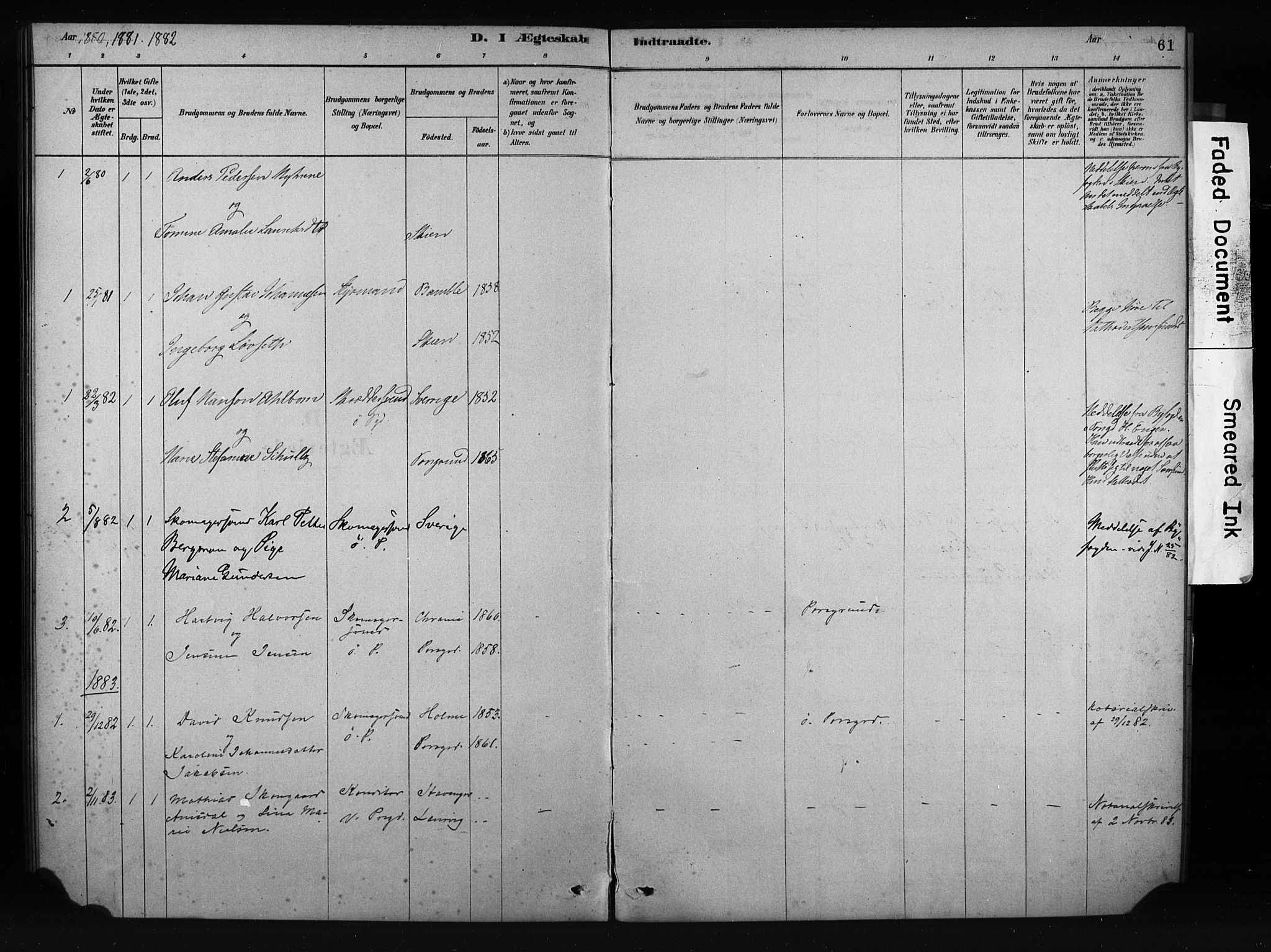 Porsgrunn kirkebøker , SAKO/A-104/F/Fa/L0009: Parish register (official) no. 9, 1878-1923, p. 61