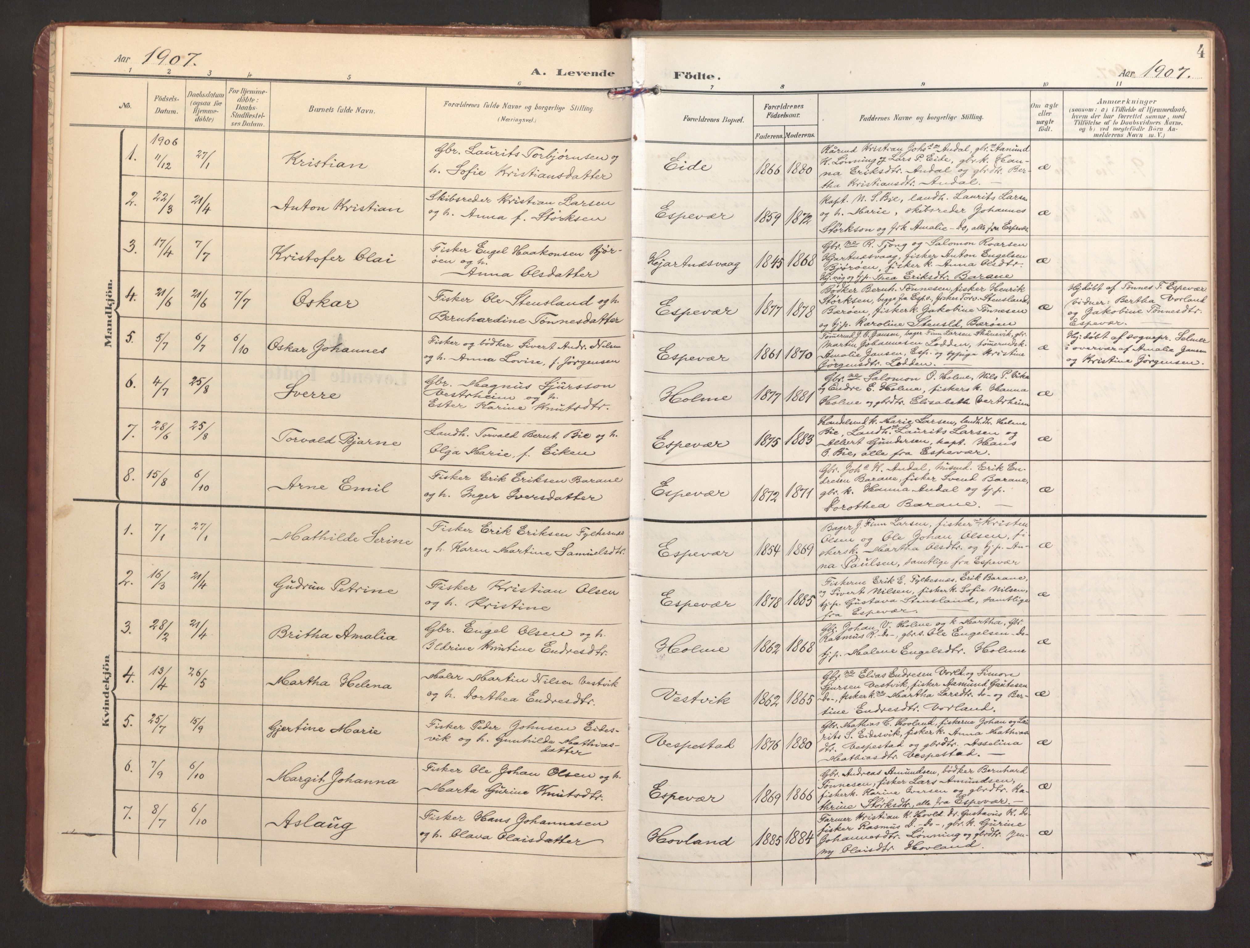 Finnås sokneprestembete, SAB/A-99925/H/Ha/Haa/Haad/L0003: Parish register (official) no. D 3, 1907-1921, p. 4