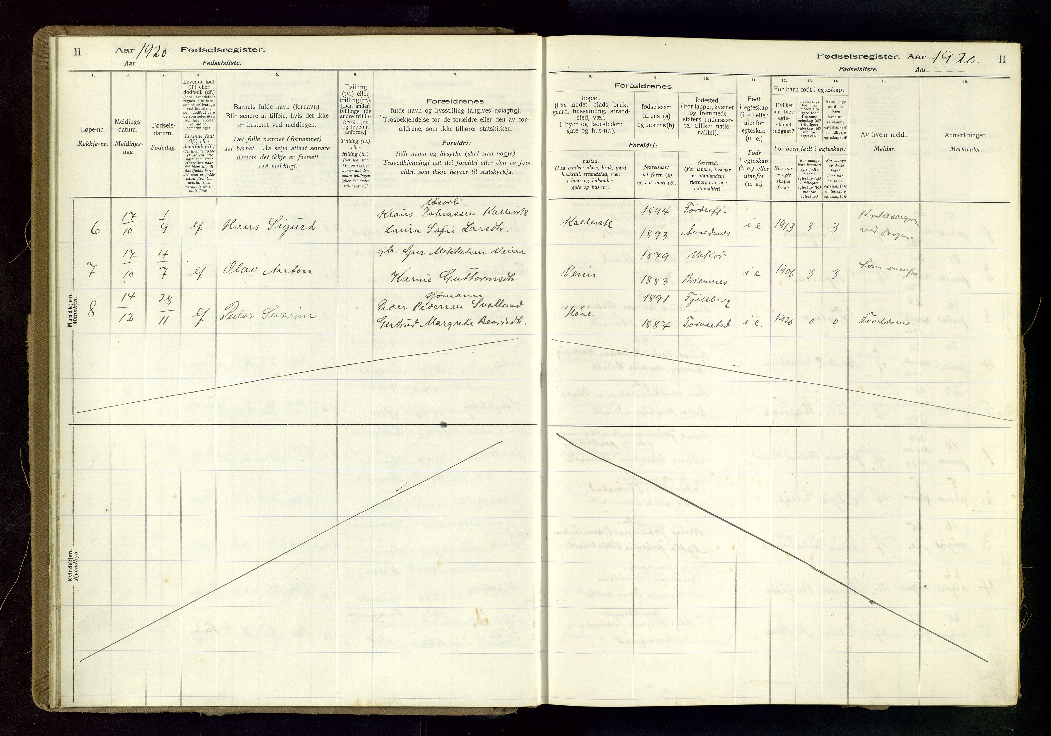 Tysvær sokneprestkontor, AV/SAST-A -101864/I/Id/L0004: Birth register no. 4, 1916-1979, p. 11