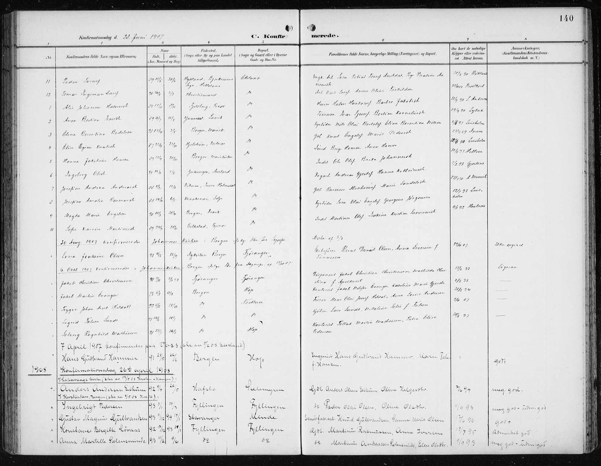 Fana Sokneprestembete, AV/SAB-A-75101/H/Haa/Haai/L0003: Parish register (official) no. I 3, 1900-1912, p. 140