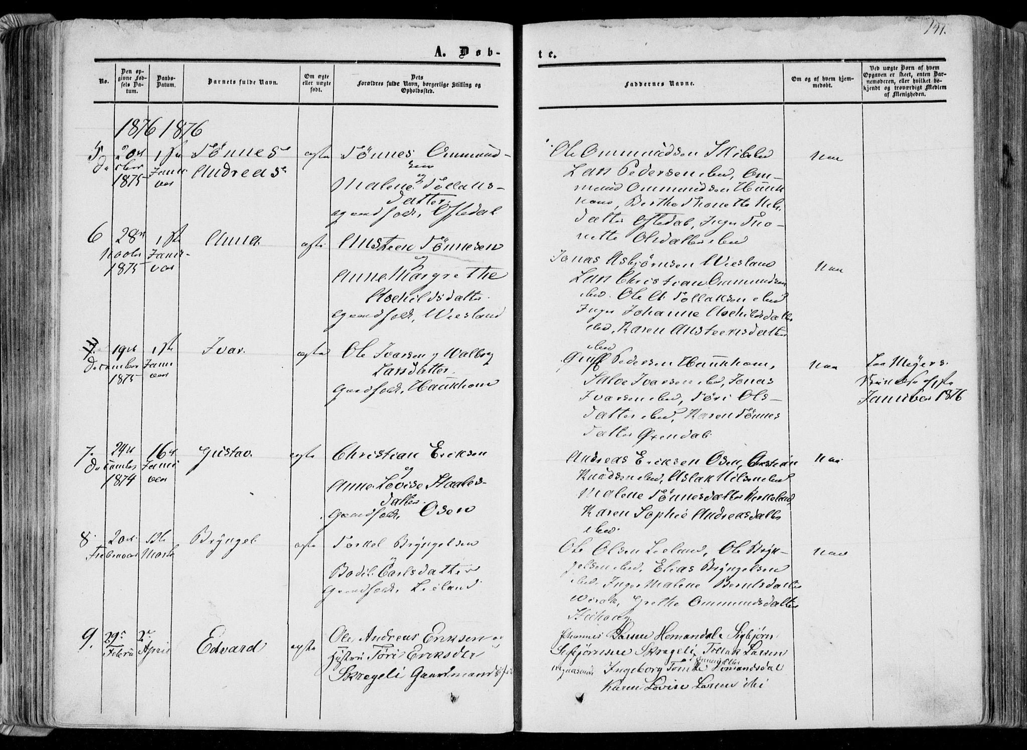 Bakke sokneprestkontor, AV/SAK-1111-0002/F/Fa/Faa/L0006: Parish register (official) no. A 6, 1855-1877, p. 141