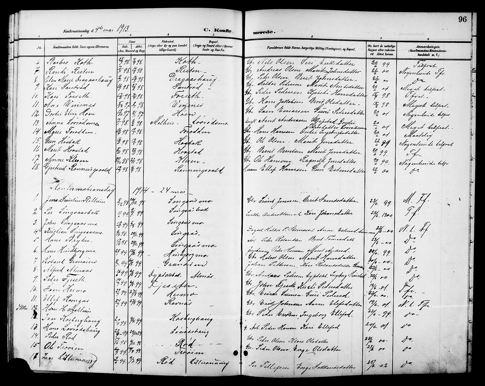 Ministerialprotokoller, klokkerbøker og fødselsregistre - Sør-Trøndelag, SAT/A-1456/688/L1029: Parish register (copy) no. 688C04, 1899-1915, p. 96