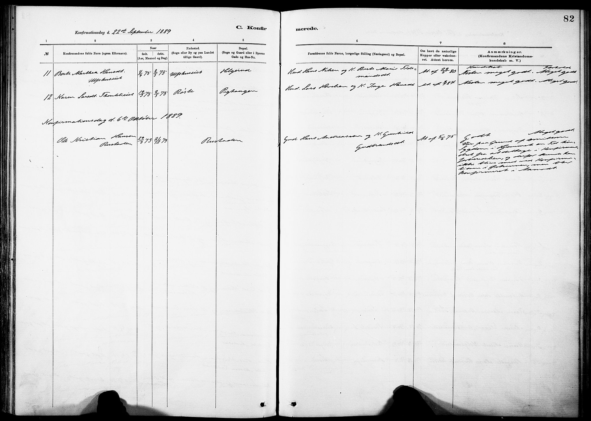 Nordre Land prestekontor, SAH/PREST-124/H/Ha/Haa/L0005: Parish register (official) no. 5, 1882-1903, p. 82