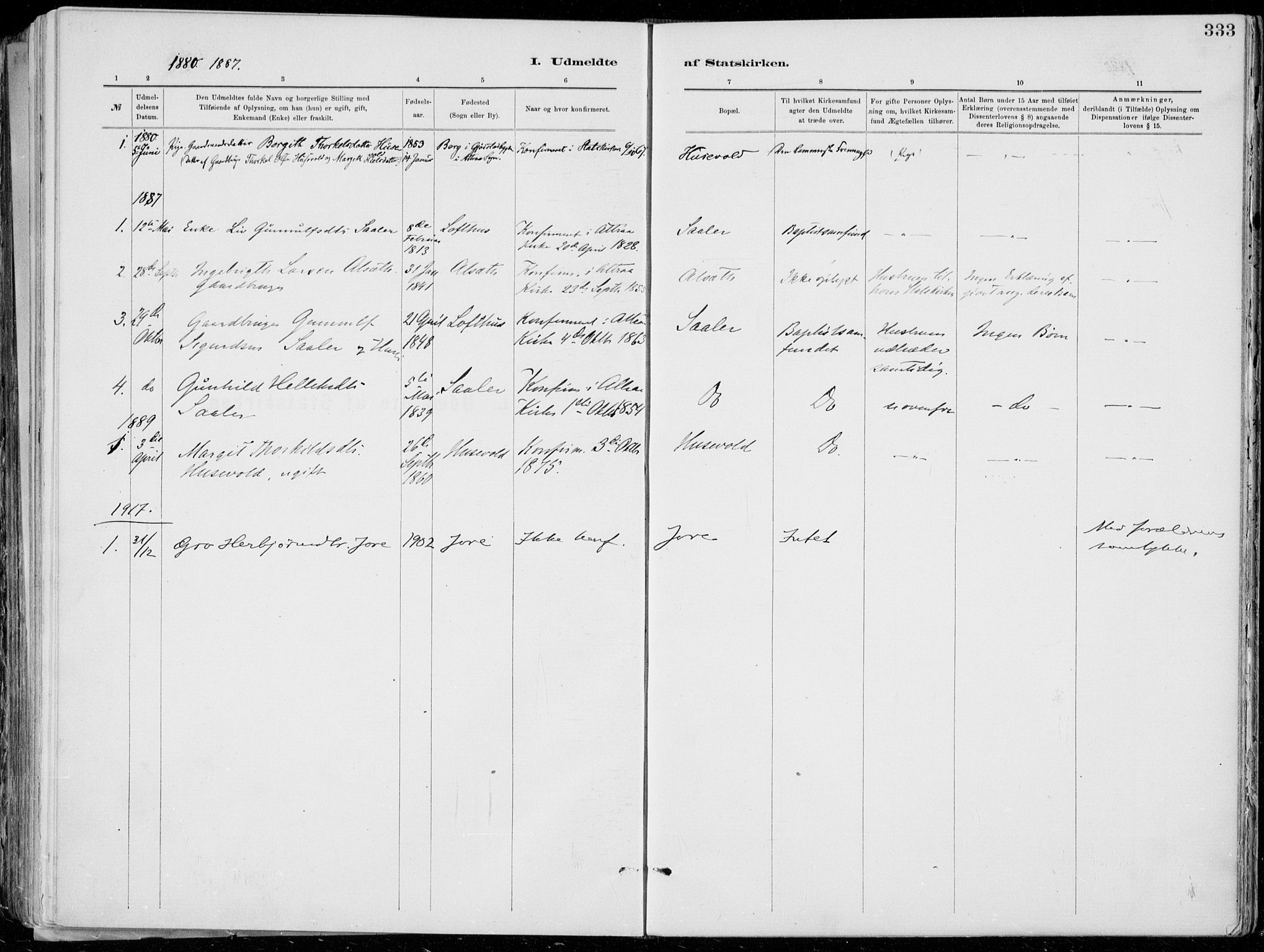 Tinn kirkebøker, SAKO/A-308/F/Fa/L0007: Parish register (official) no. I 7, 1878-1922, p. 333