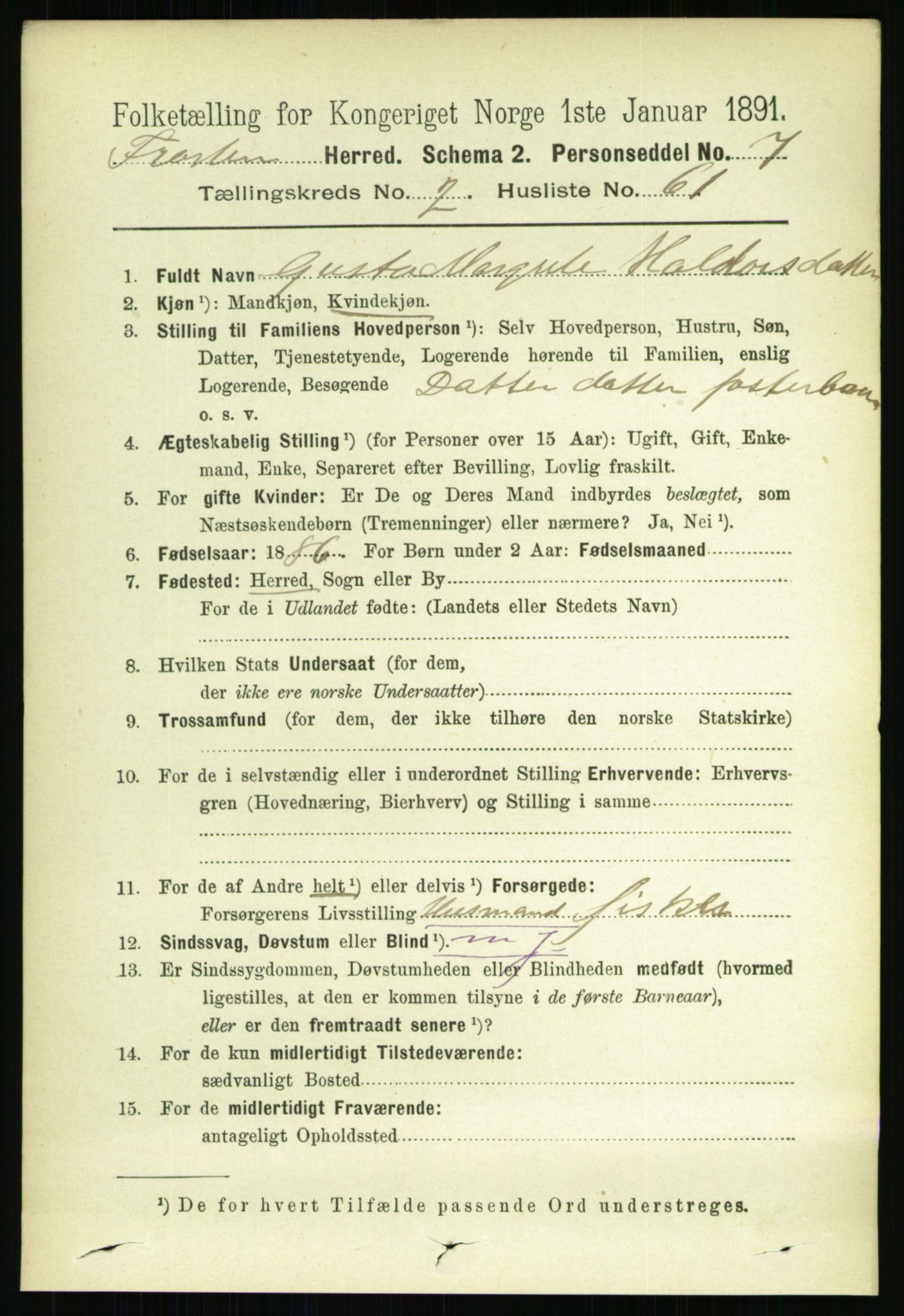 RA, 1891 census for 1717 Frosta, 1891, p. 1451
