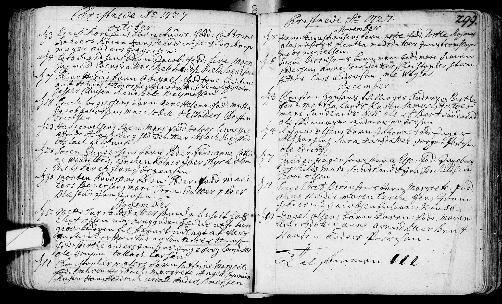 Bragernes kirkebøker, AV/SAKO-A-6/F/Fa/L0003: Parish register (official) no. I 3, 1706-1734, p. 299