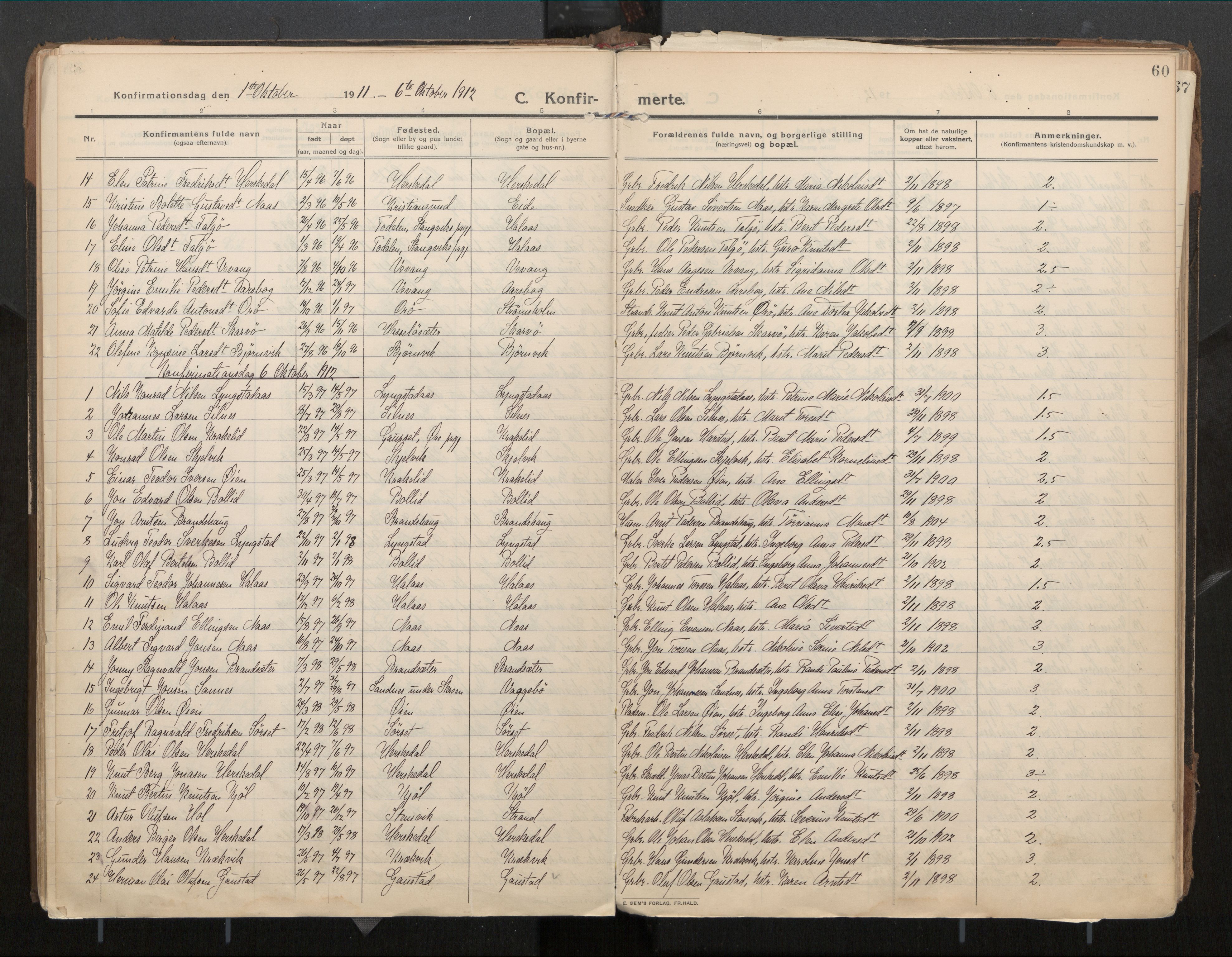 Ministerialprotokoller, klokkerbøker og fødselsregistre - Møre og Romsdal, SAT/A-1454/571/L0836b: Parish register (official) no. 571A03, 1911-1926, p. 60
