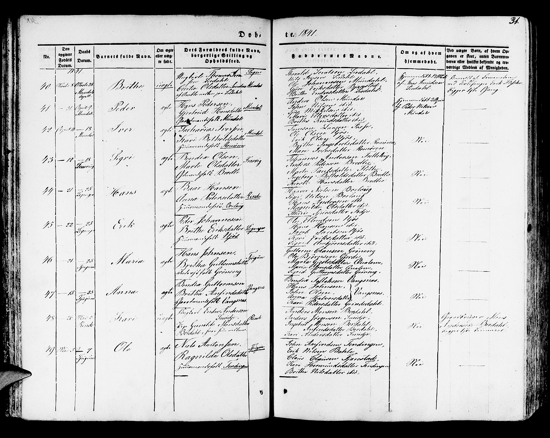 Leikanger sokneprestembete, AV/SAB-A-81001/H/Haa/Haaa/L0007: Parish register (official) no. A 7, 1838-1851, p. 31