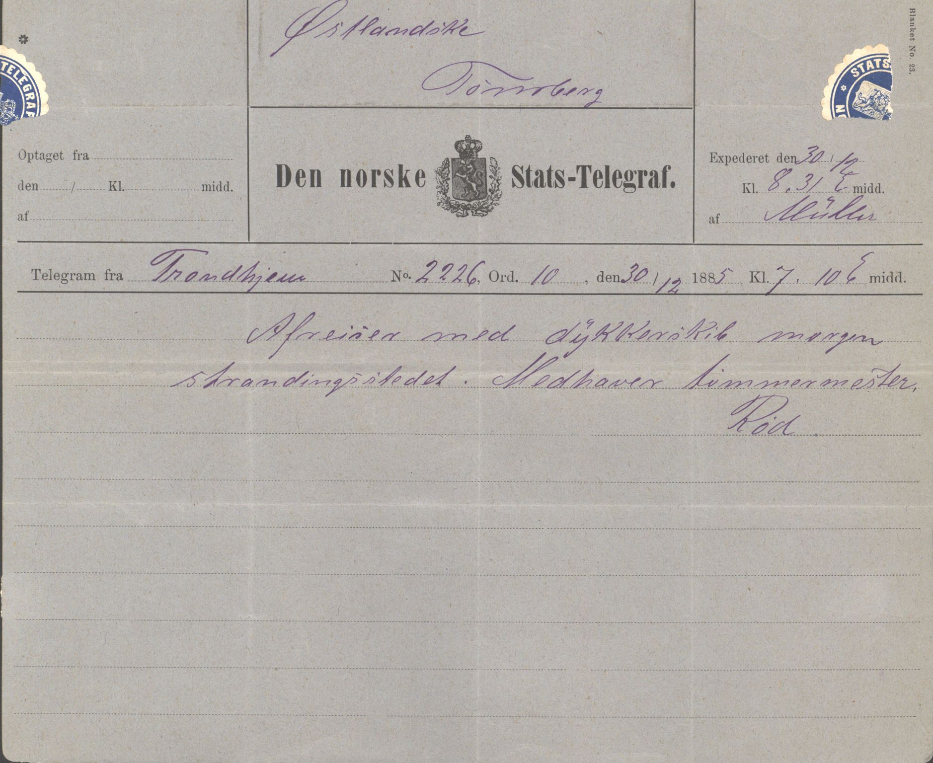 Pa 63 - Østlandske skibsassuranceforening, VEMU/A-1079/G/Ga/L0018/0009: Havaridokumenter / Tellus, Activ, Ellida, Laurel, Møringen, Mjølner, 1885, p. 35