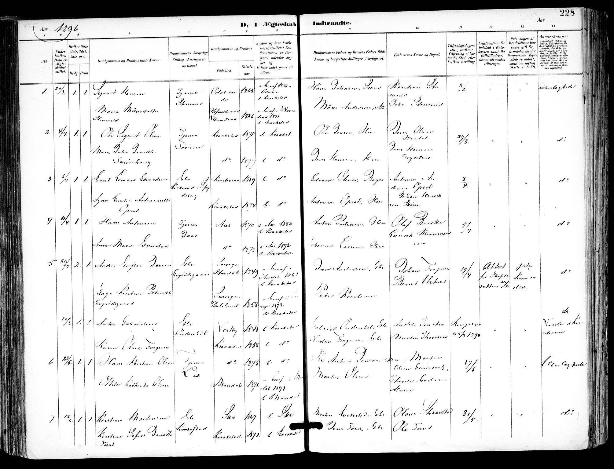 Kråkstad prestekontor Kirkebøker, SAO/A-10125a/F/Fa/L0010: Parish register (official) no. I 10, 1893-1931, p. 228