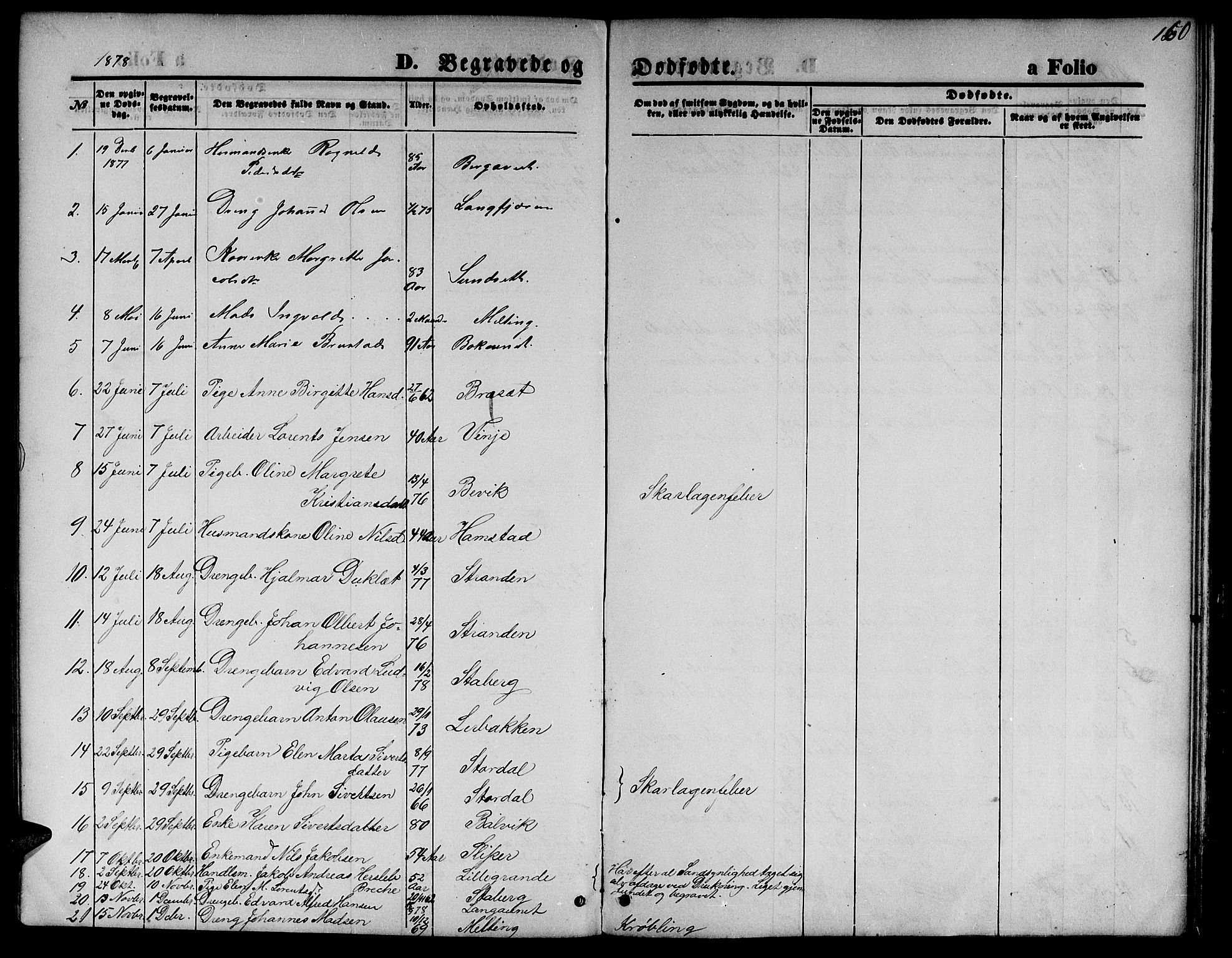 Ministerialprotokoller, klokkerbøker og fødselsregistre - Nord-Trøndelag, AV/SAT-A-1458/733/L0326: Parish register (copy) no. 733C01, 1871-1887, p. 160