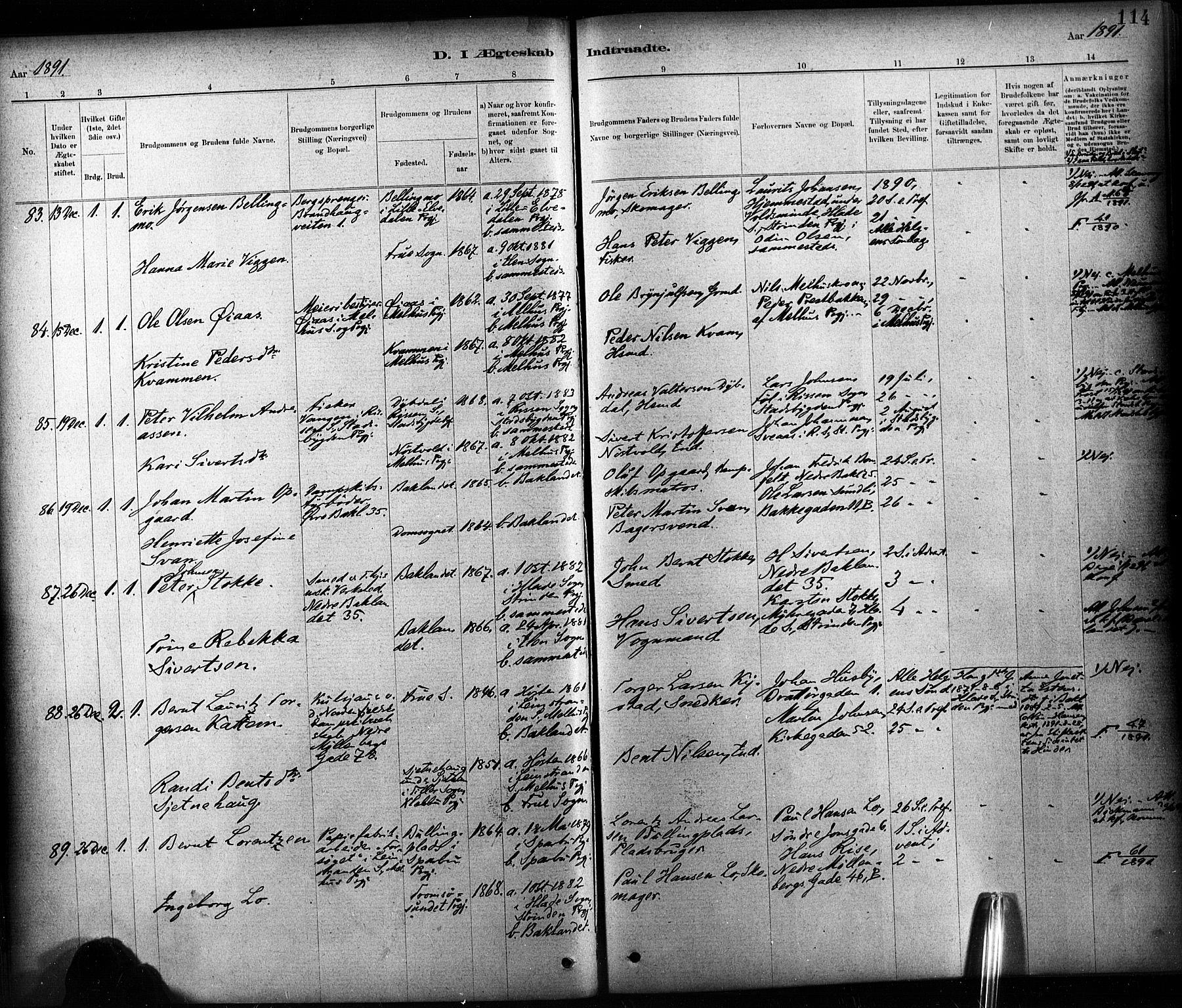 Ministerialprotokoller, klokkerbøker og fødselsregistre - Sør-Trøndelag, SAT/A-1456/604/L0189: Parish register (official) no. 604A10, 1878-1892, p. 114