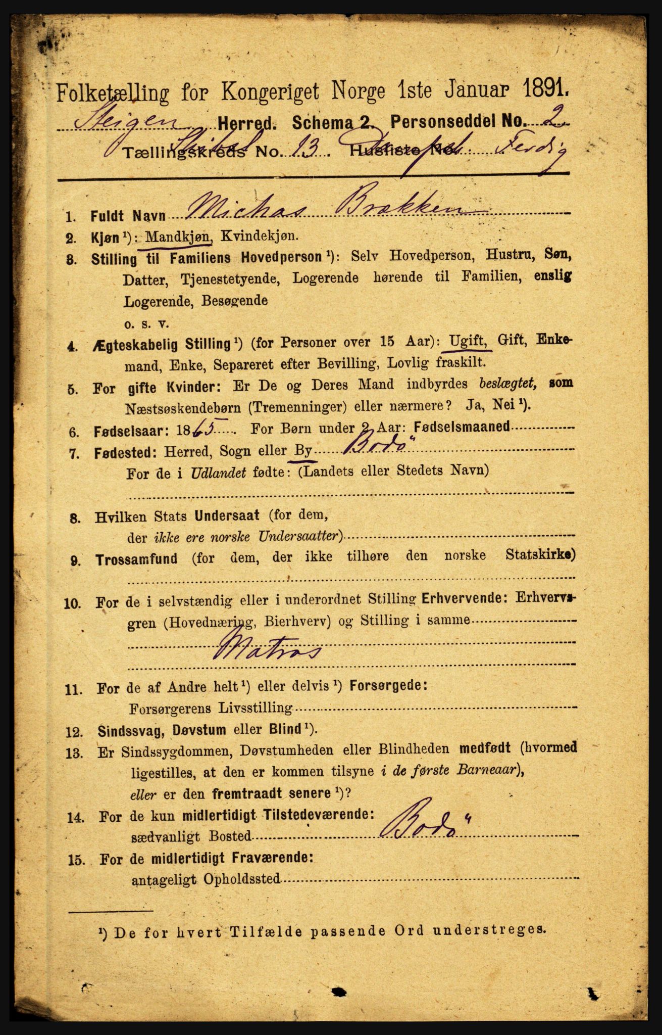 RA, 1891 census for 1848 Steigen, 1891, p. 4072