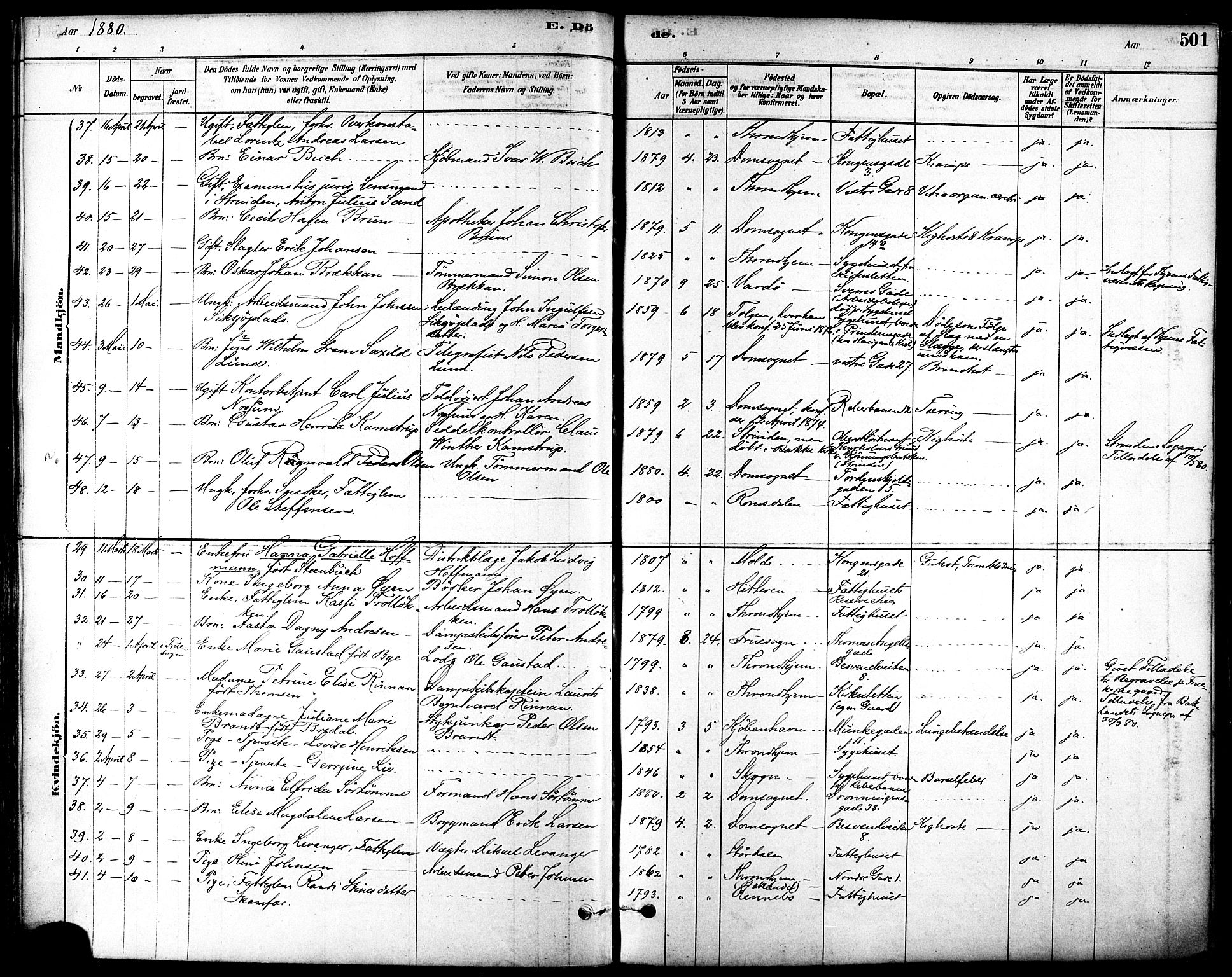 Ministerialprotokoller, klokkerbøker og fødselsregistre - Sør-Trøndelag, AV/SAT-A-1456/601/L0058: Parish register (official) no. 601A26, 1877-1891, p. 501