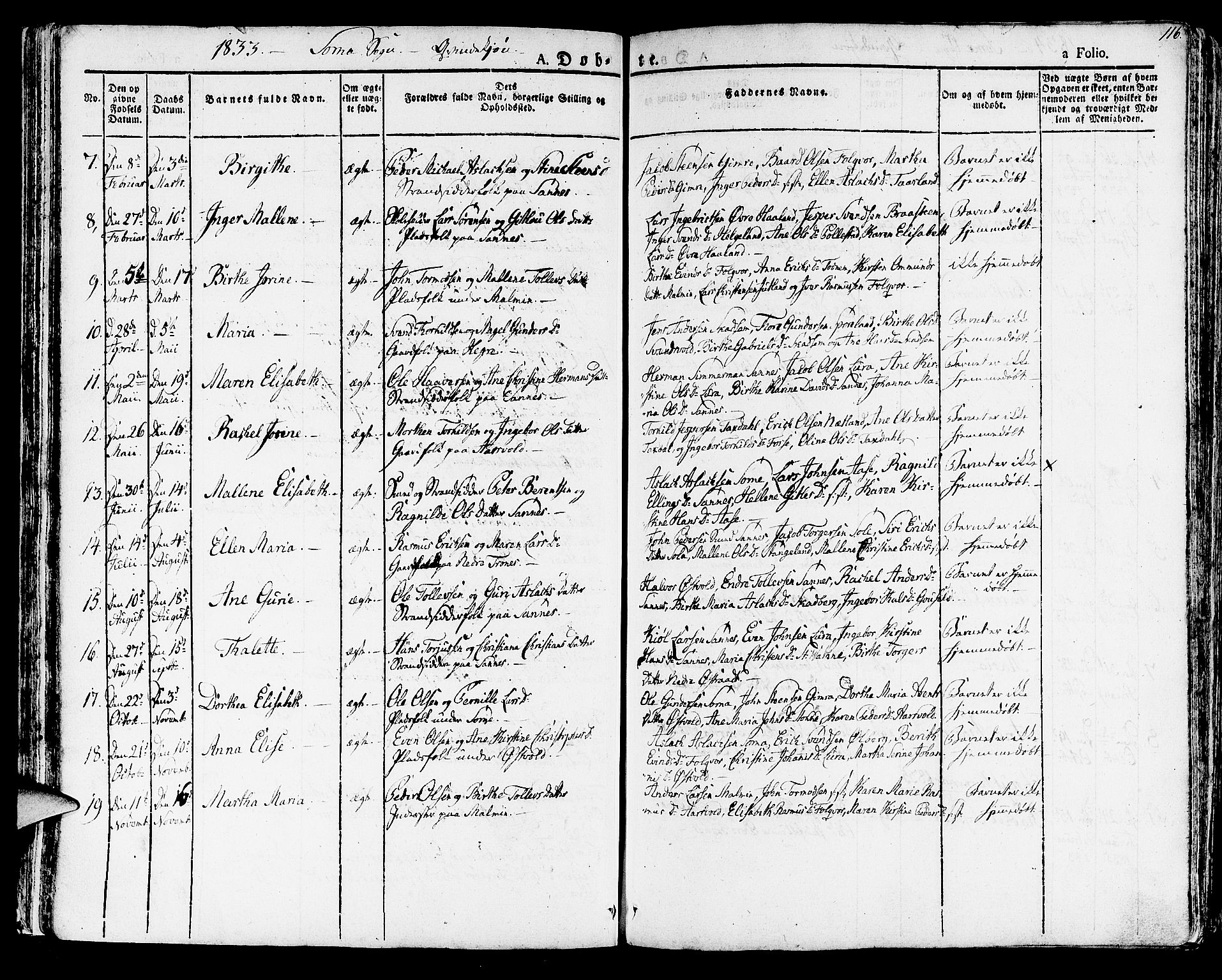Høyland sokneprestkontor, SAST/A-101799/001/30BA/L0007: Parish register (official) no. A 7 /2, 1825-1841, p. 116