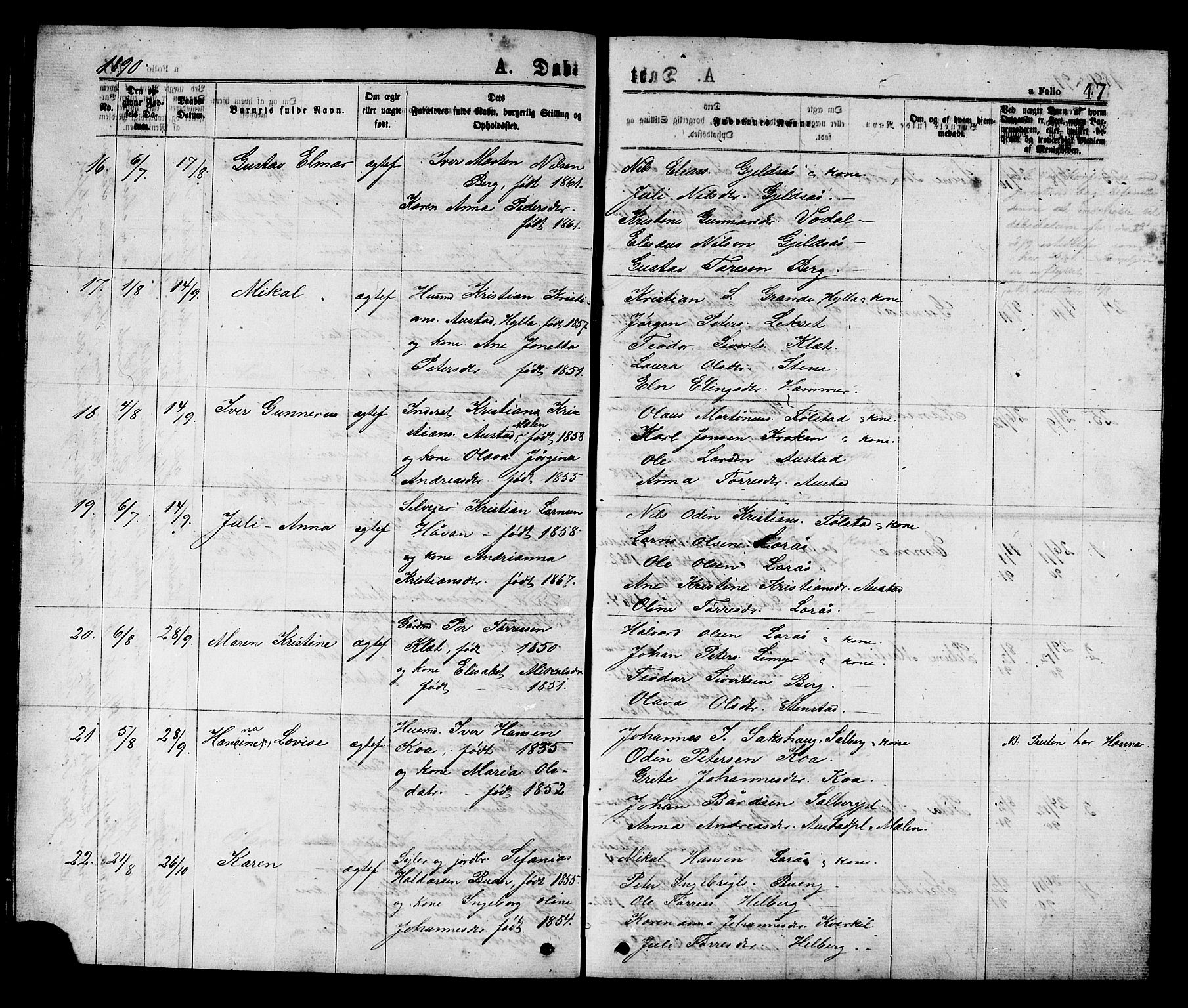 Ministerialprotokoller, klokkerbøker og fødselsregistre - Nord-Trøndelag, AV/SAT-A-1458/731/L0311: Parish register (copy) no. 731C02, 1875-1911, p. 47