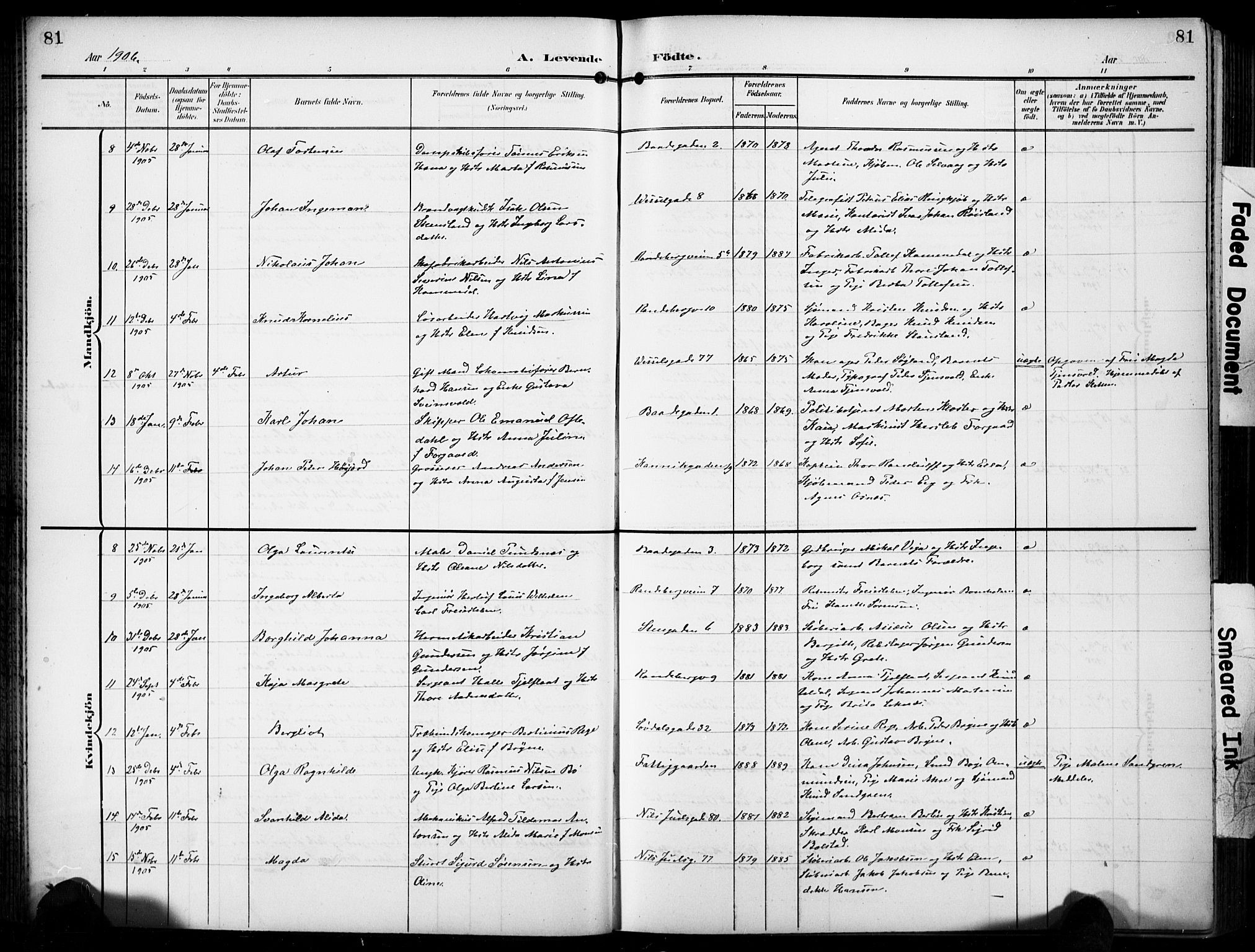 Domkirken sokneprestkontor, AV/SAST-A-101812/001/30/30BB/L0018: Parish register (copy) no. B 18, 1903-1915, p. 81