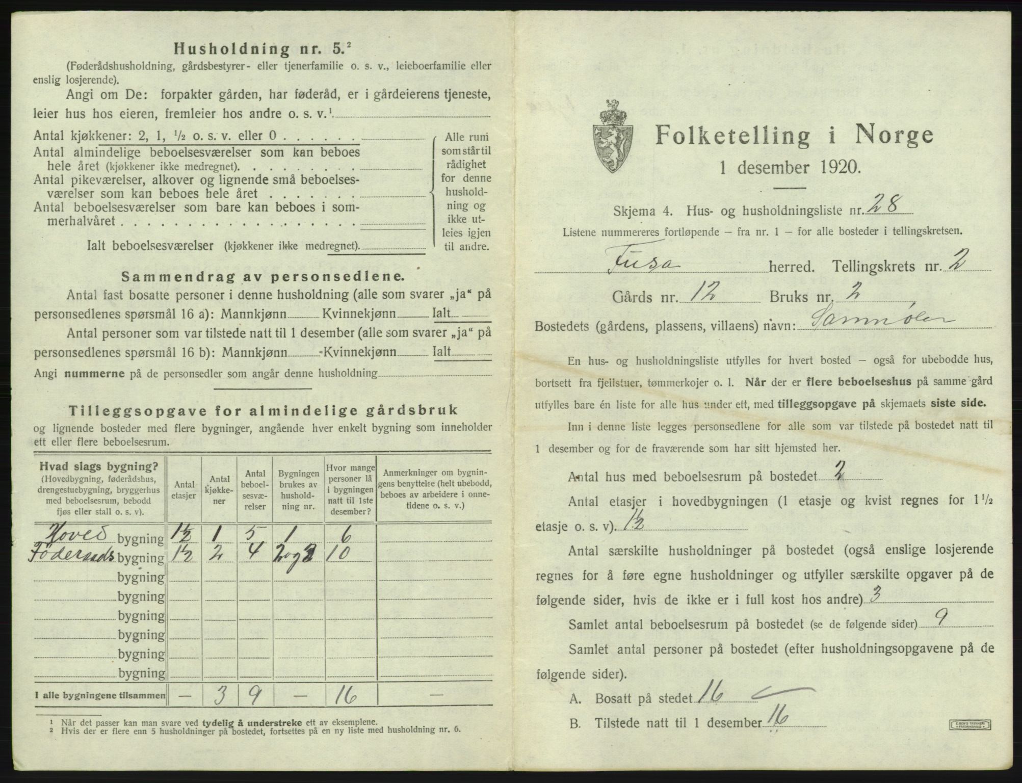 SAB, 1920 census for Fusa, 1920, p. 135