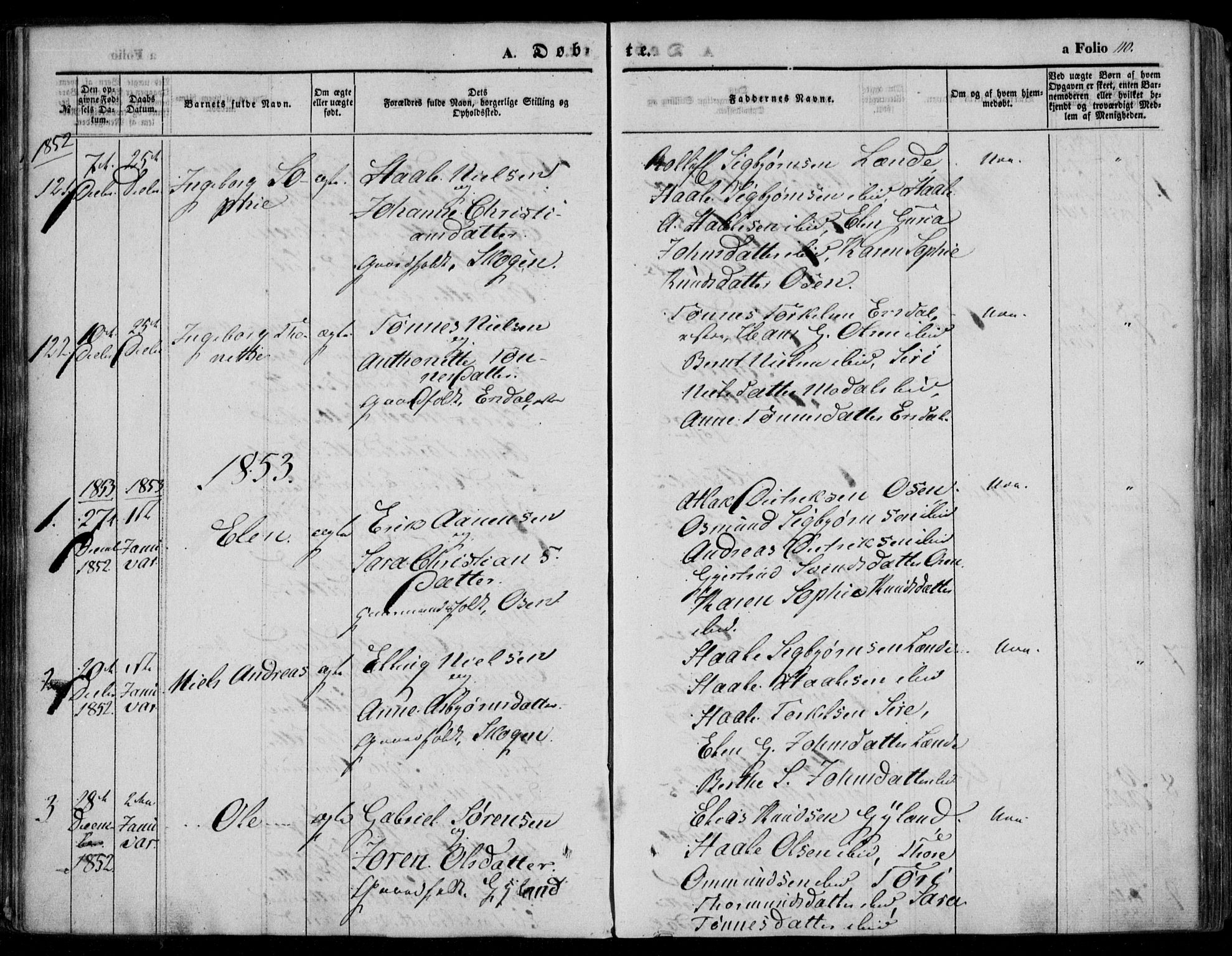 Bakke sokneprestkontor, SAK/1111-0002/F/Fa/Faa/L0005: Parish register (official) no. A 5, 1847-1855, p. 110