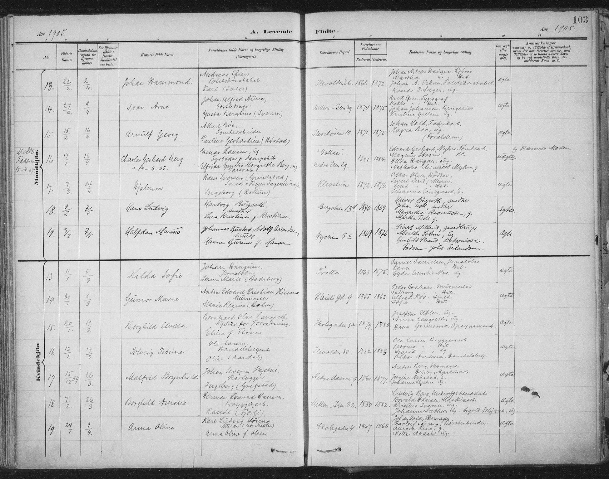 Ministerialprotokoller, klokkerbøker og fødselsregistre - Sør-Trøndelag, SAT/A-1456/603/L0167: Parish register (official) no. 603A06, 1896-1932, p. 103