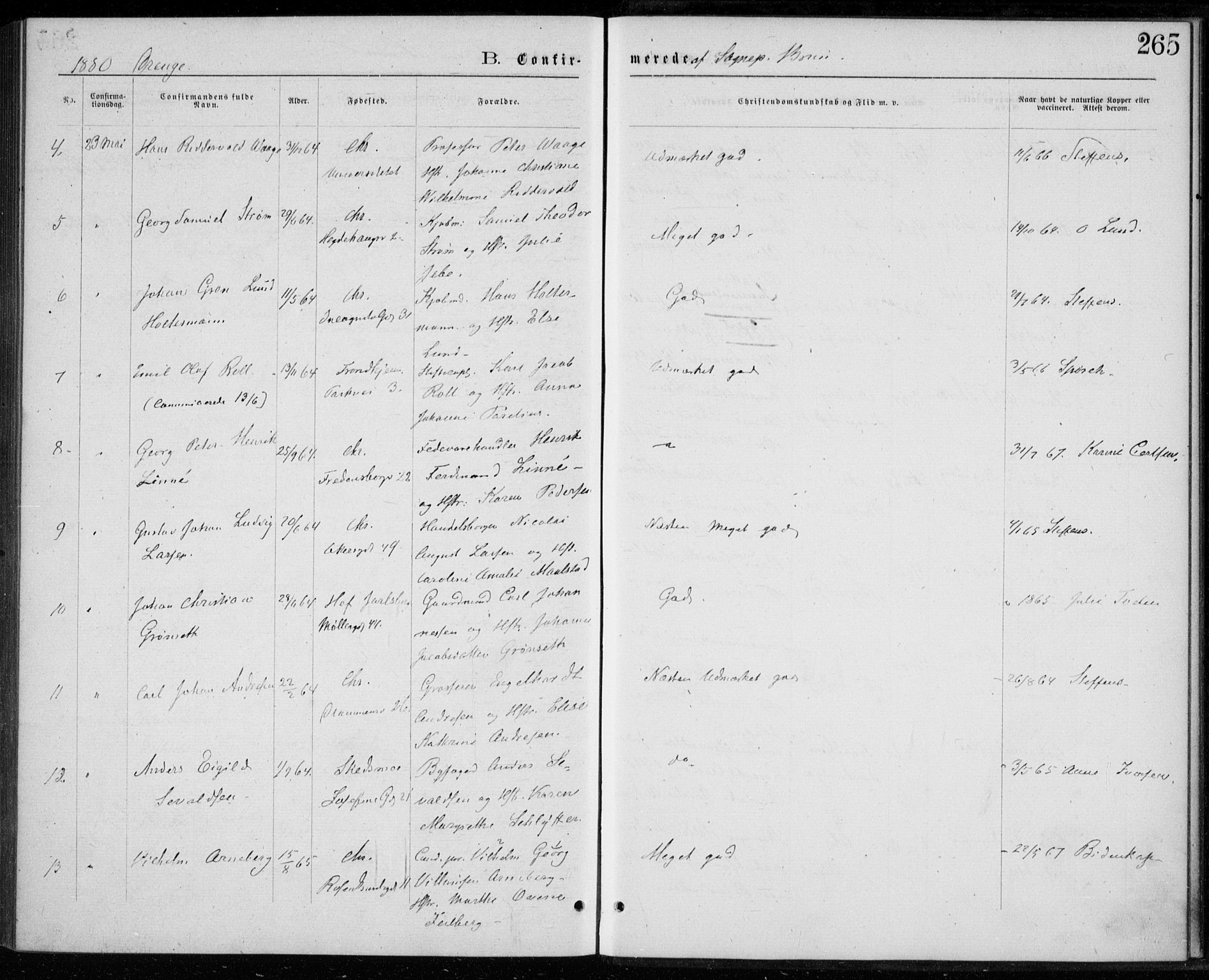 Trefoldighet prestekontor Kirkebøker, SAO/A-10882/F/Fb/L0002: Parish register (official) no. II 2, 1871-1880, p. 265