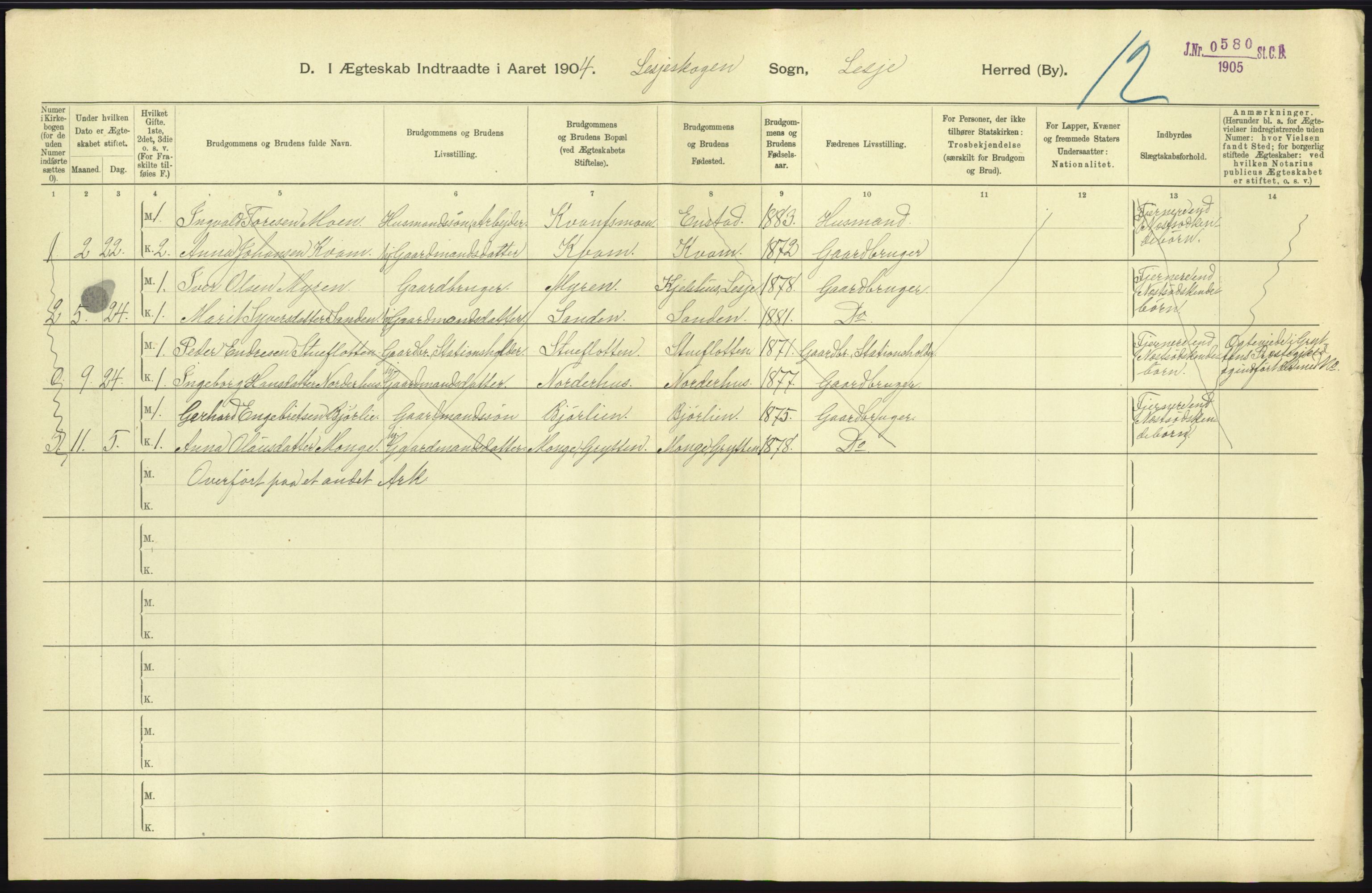 Statistisk sentralbyrå, Sosiodemografiske emner, Befolkning, AV/RA-S-2228/D/Df/Dfa/Dfab/L0006: Kristians amt: Fødte, gifte, døde, 1904, p. 829