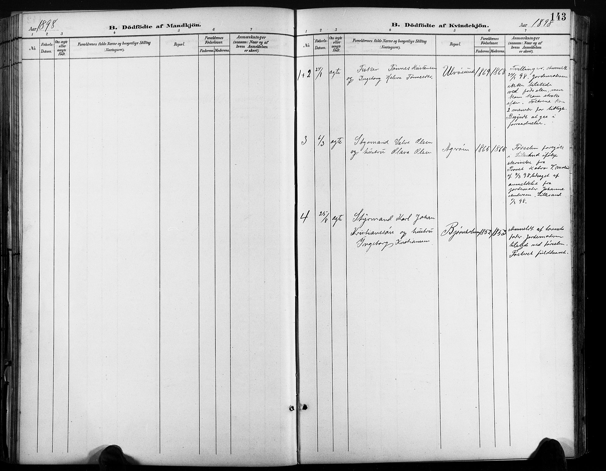 Høvåg sokneprestkontor, AV/SAK-1111-0025/F/Fb/L0005: Parish register (copy) no. B 5, 1898-1929, p. 143