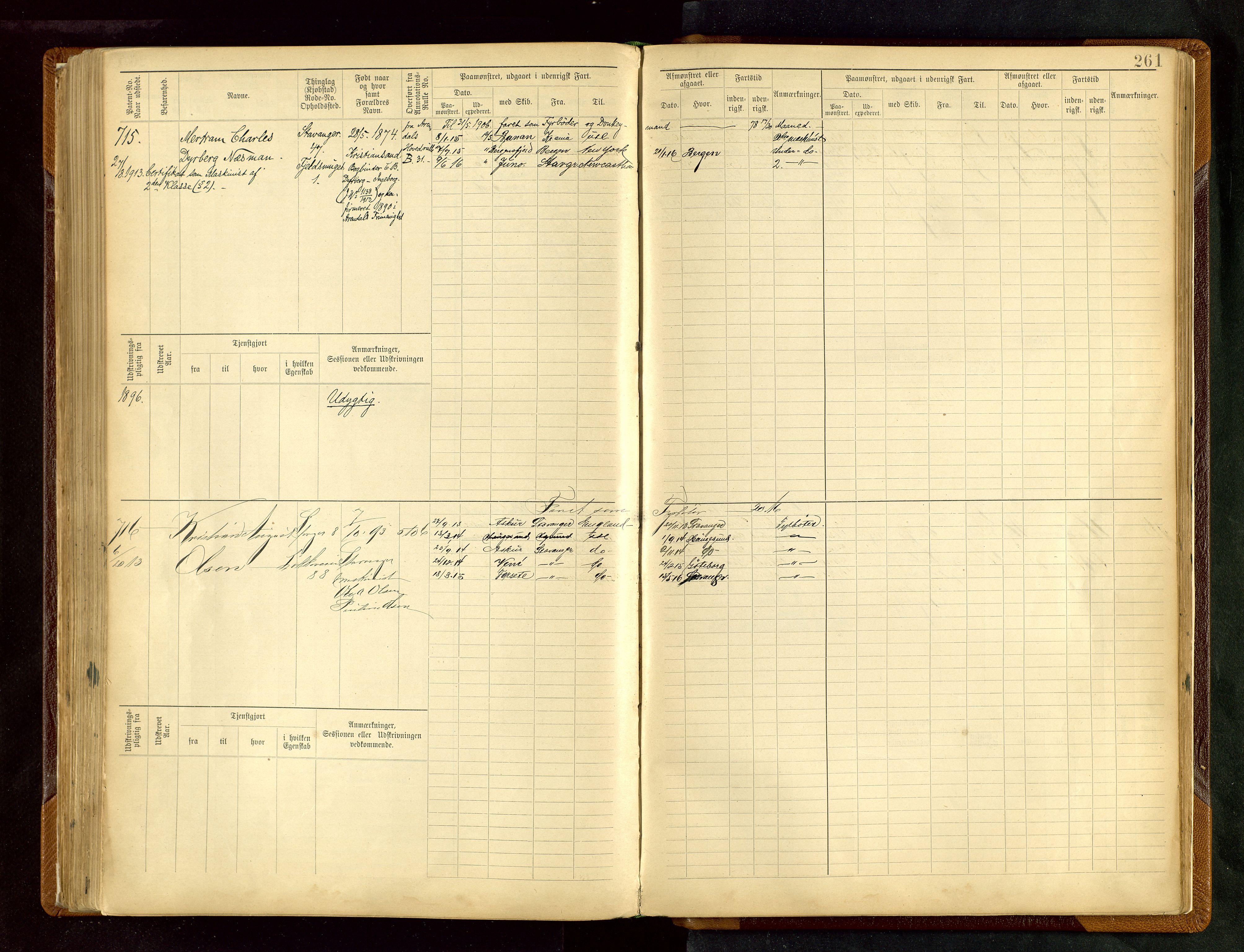 Stavanger sjømannskontor, AV/SAST-A-102006/F/Fe/L0005: Maskinist- og fyrbøterrulle, patentnr. 195-781 (dublett), 1894-1922, p. 266