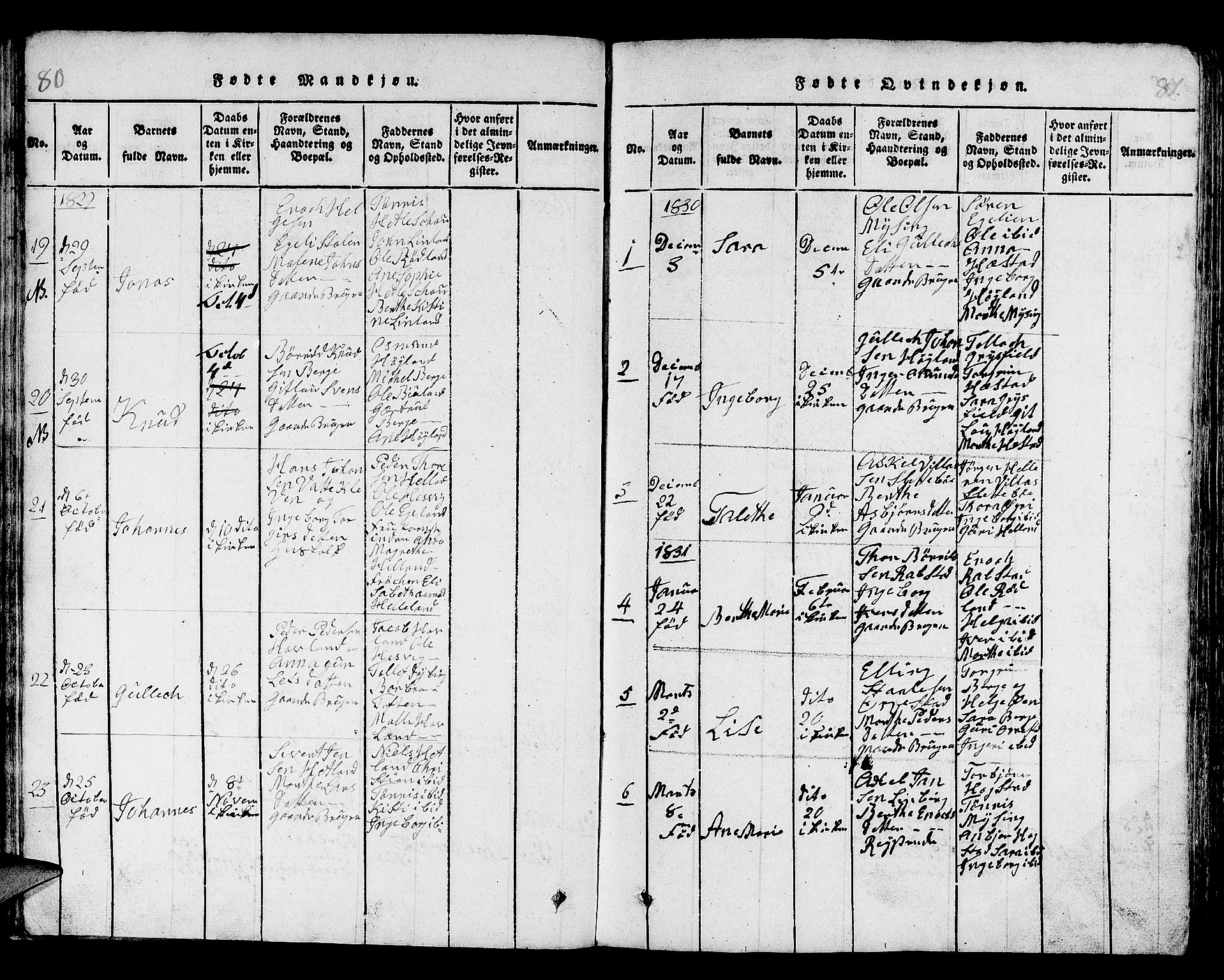 Helleland sokneprestkontor, SAST/A-101810: Parish register (copy) no. B 1, 1815-1841, p. 80-81