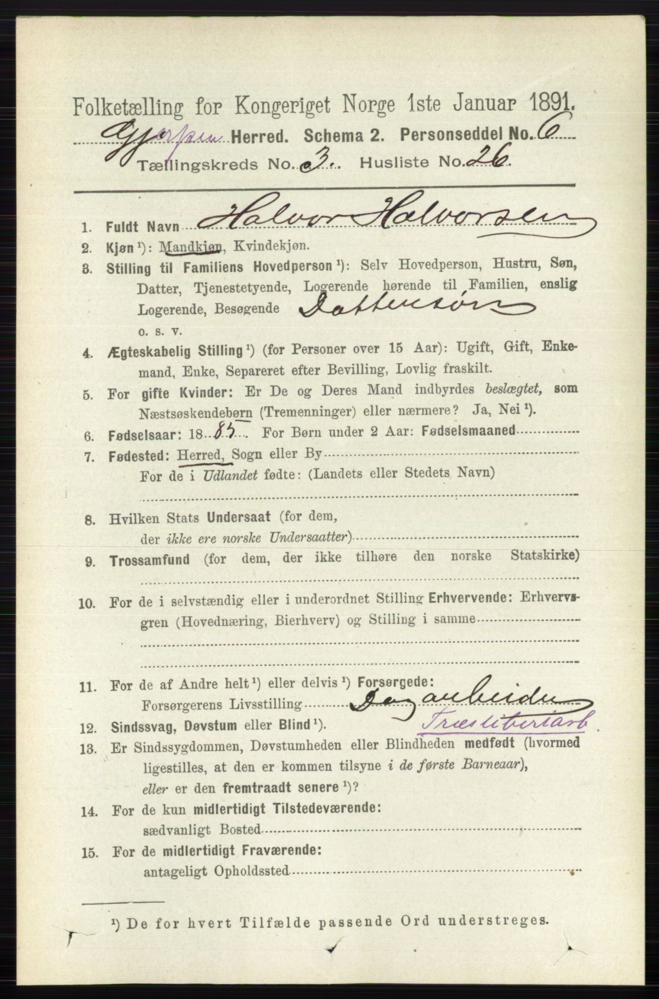 RA, 1891 census for 0812 Gjerpen, 1891, p. 1652