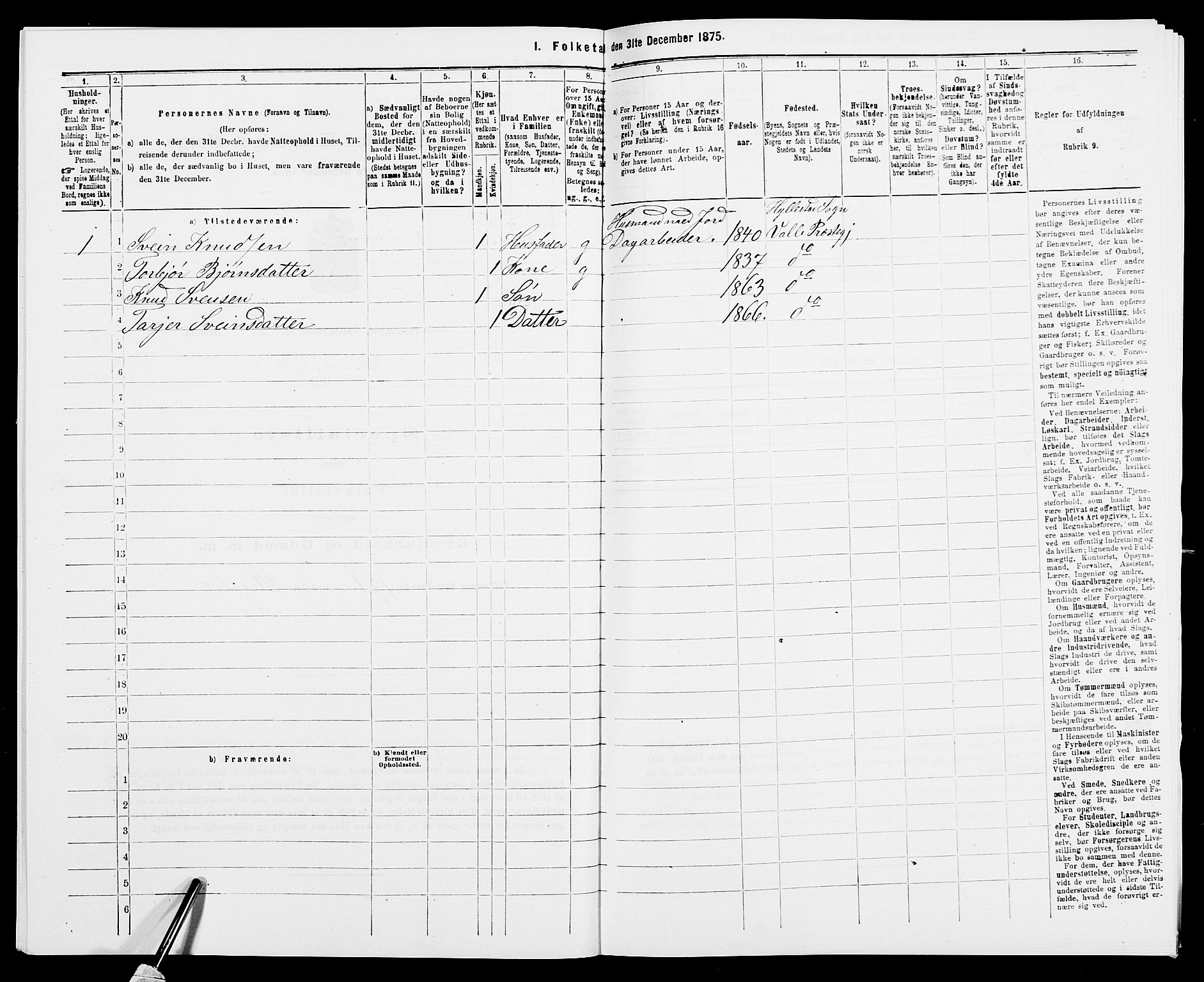 SAK, 1875 census for 0940P Valle, 1875, p. 164