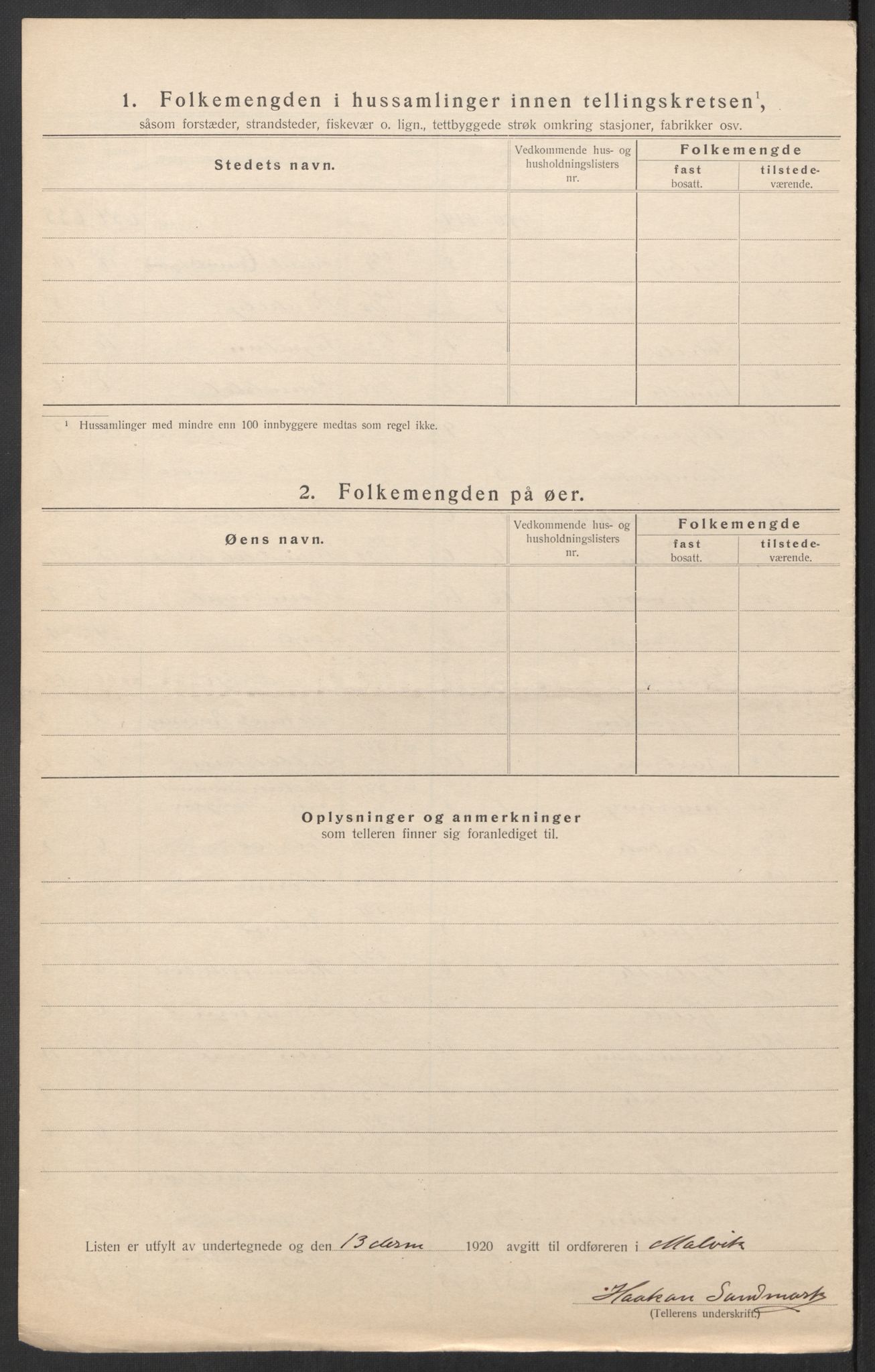 SAT, 1920 census for Malvik, 1920, p. 30