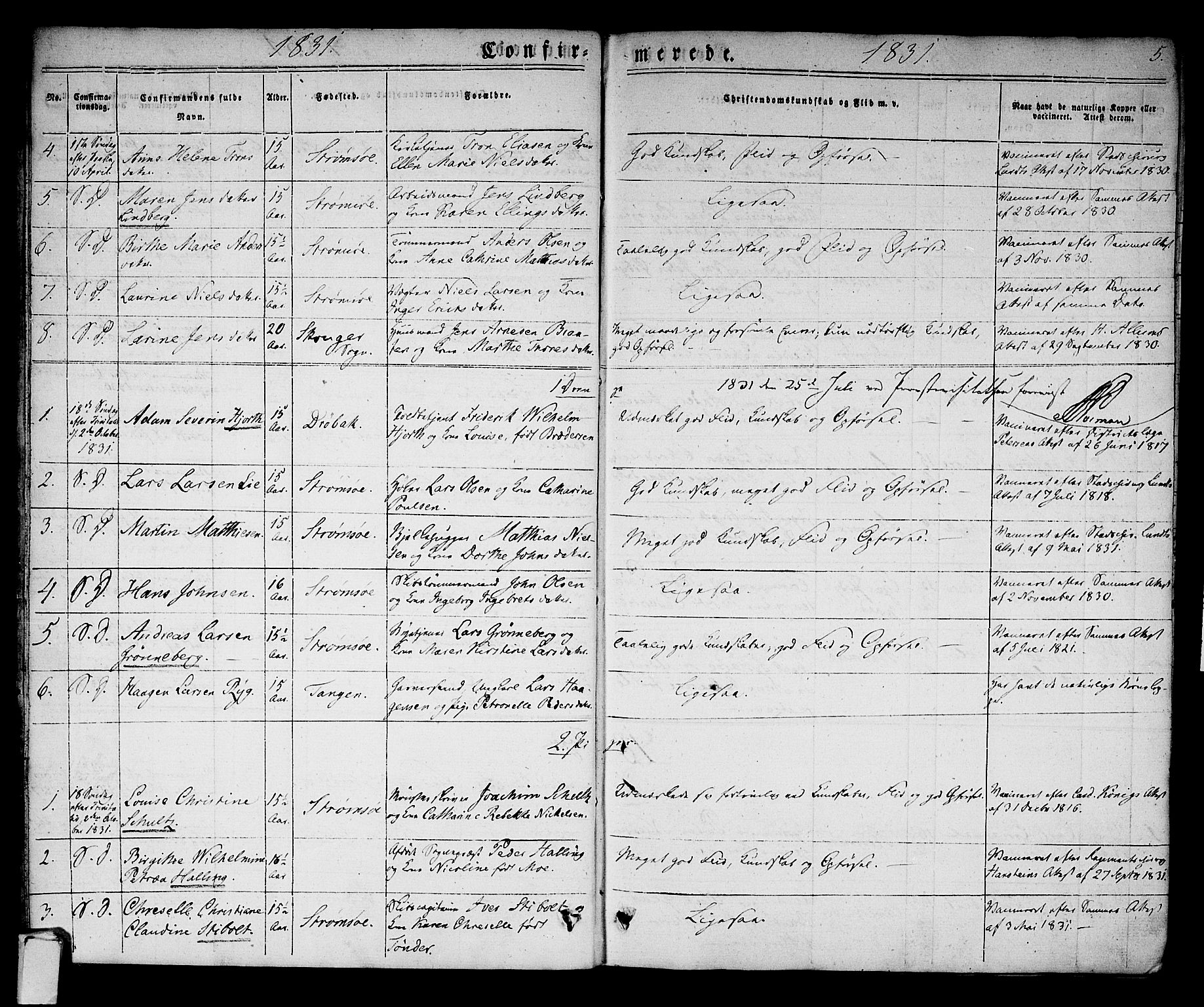 Strømsø kirkebøker, SAKO/A-246/F/Fa/L0013: Parish register (official) no. I 13, 1830-1847, p. 5