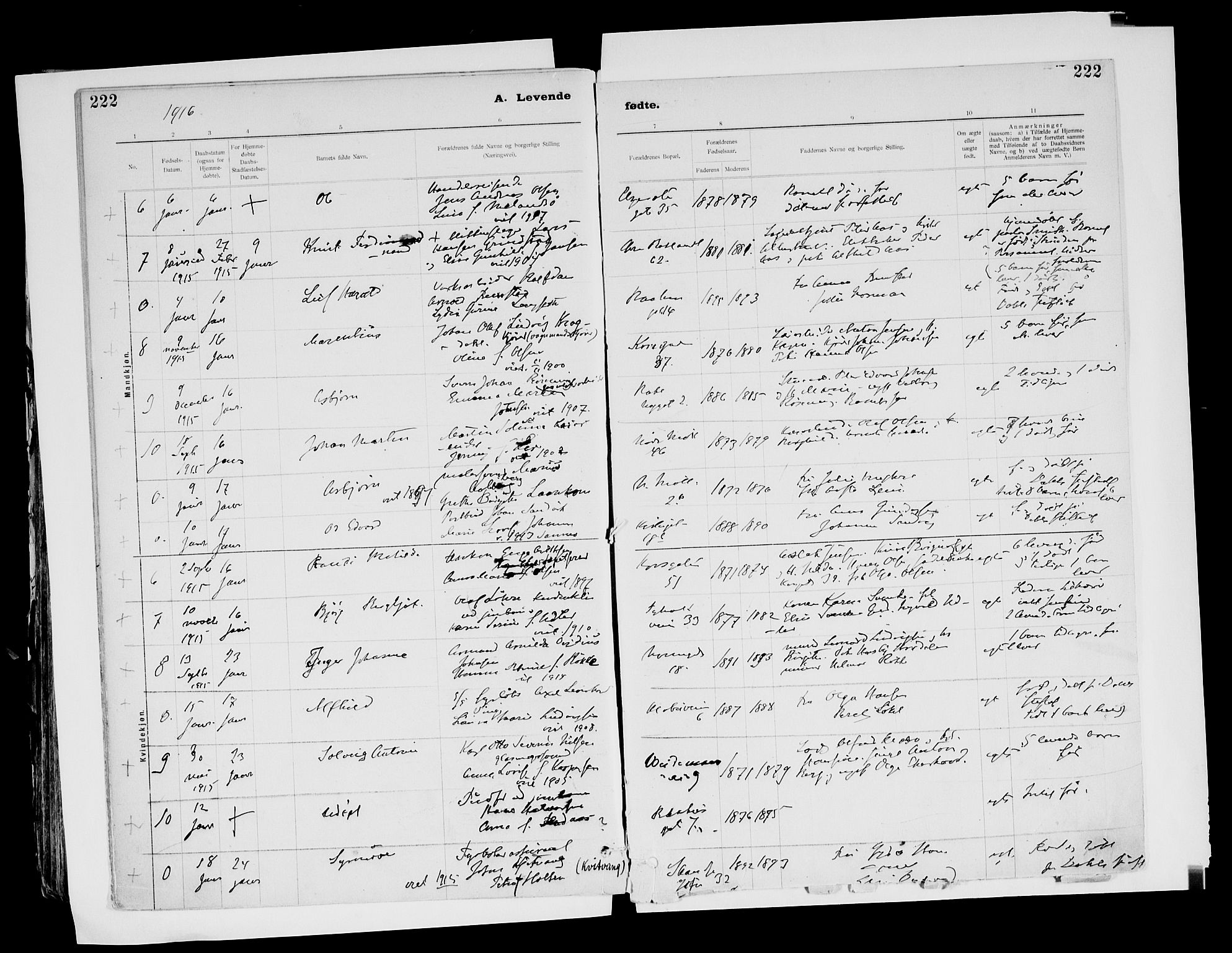 Ministerialprotokoller, klokkerbøker og fødselsregistre - Sør-Trøndelag, SAT/A-1456/604/L0203: Parish register (official) no. 604A23, 1908-1916, p. 222