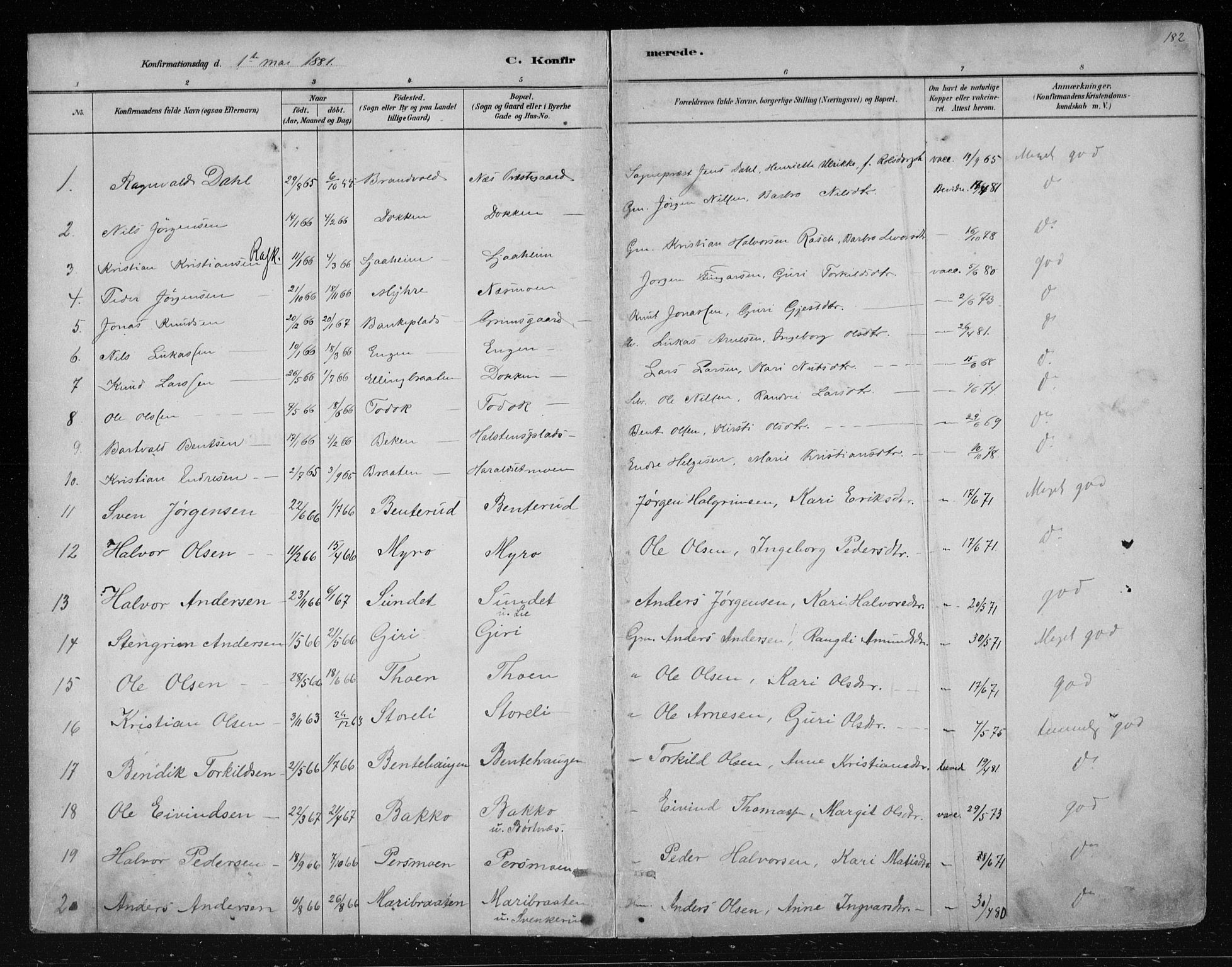 Nes kirkebøker, AV/SAKO-A-236/F/Fa/L0011: Parish register (official) no. 11, 1881-1912, p. 182