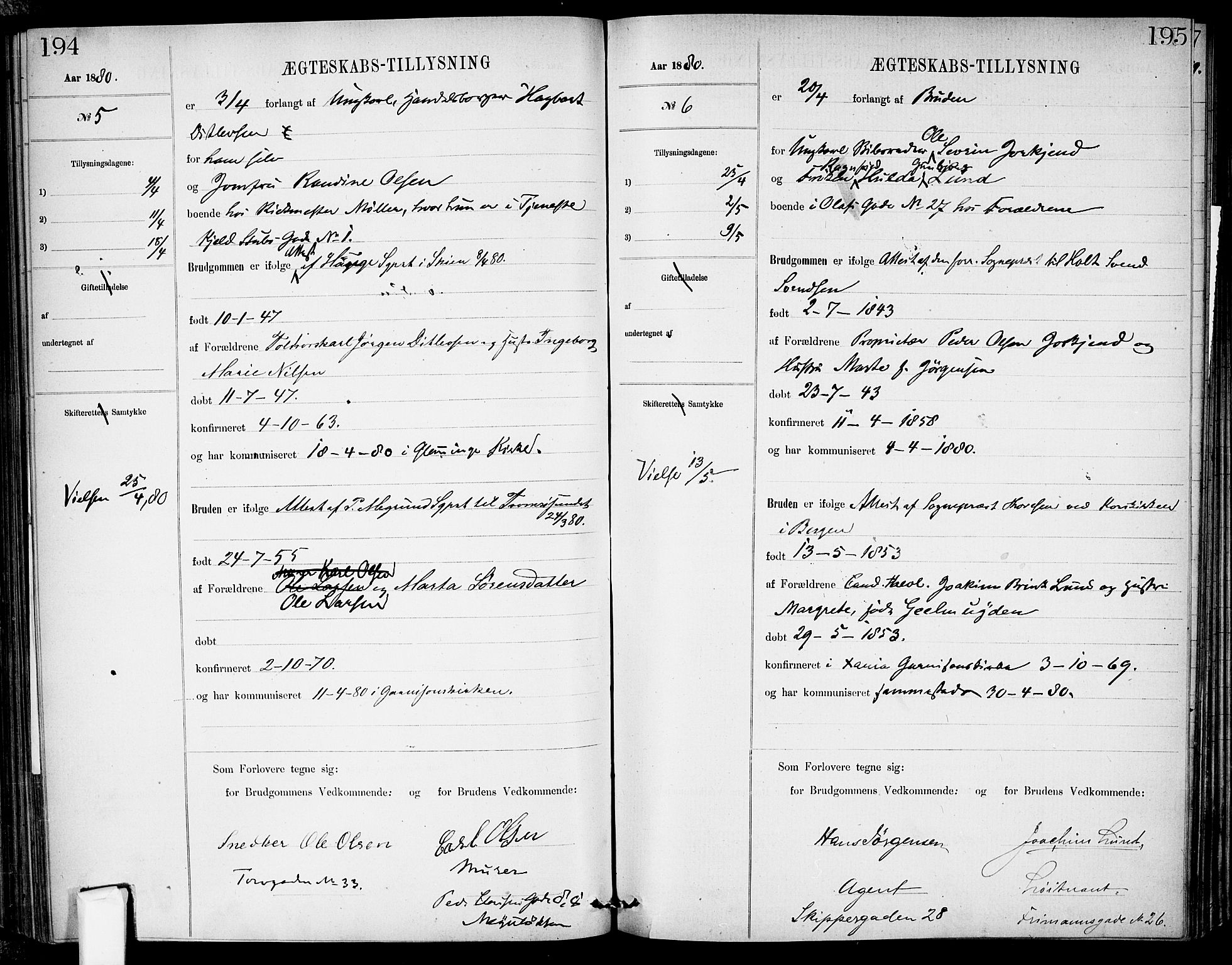 Garnisonsmenigheten Kirkebøker, AV/SAO-A-10846/H/Ha/L0007: Banns register no. I 7, 1872-1893, p. 194-195