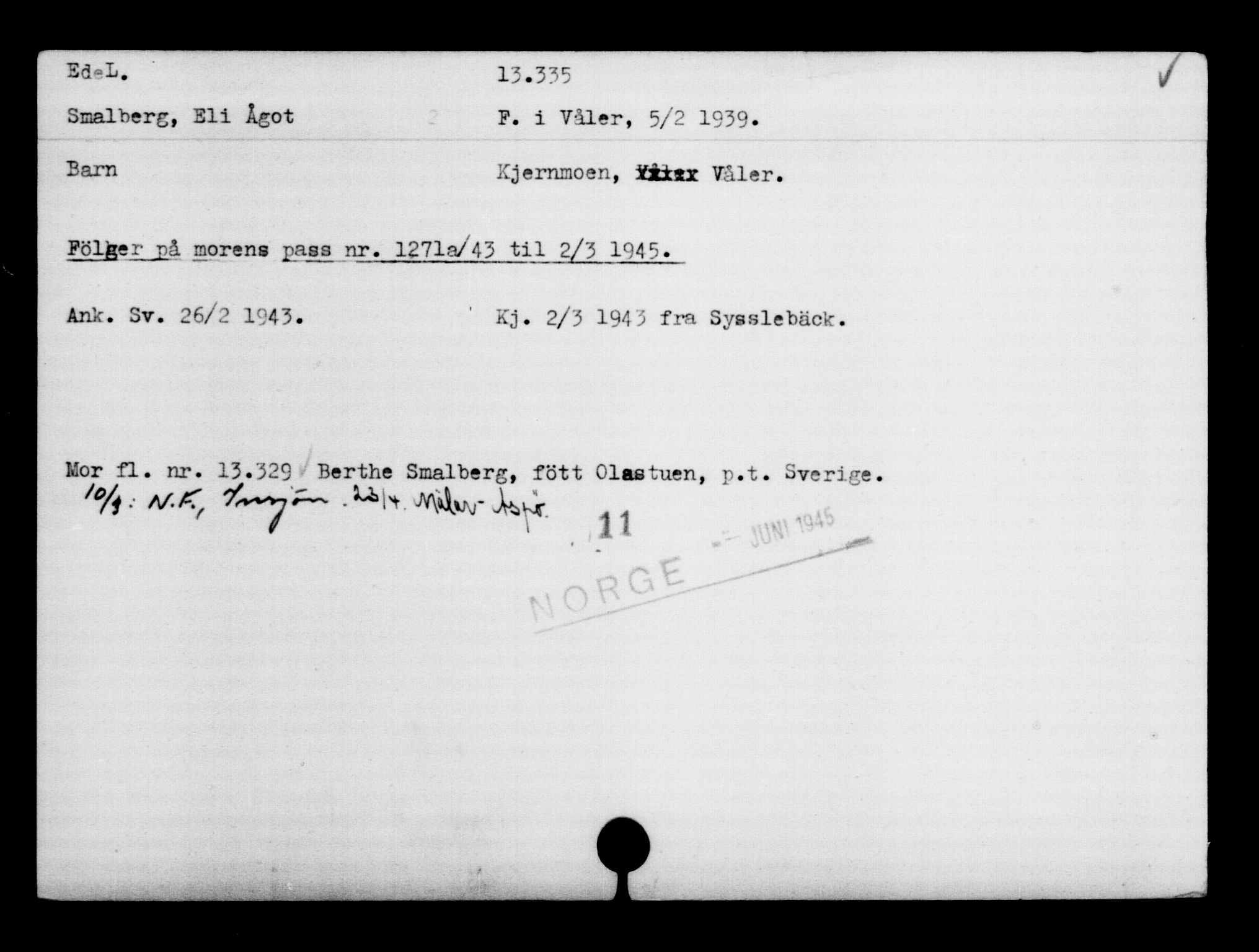 Utenriksstasjonene, Legasjonen i Stockholm, Flyktningkontoret, AV/RA-S-6753/V/Va/L0007: Kjesäterkartoteket, flyktninger med registreringsnr. 12700-15723, 1940-1945, p. 724