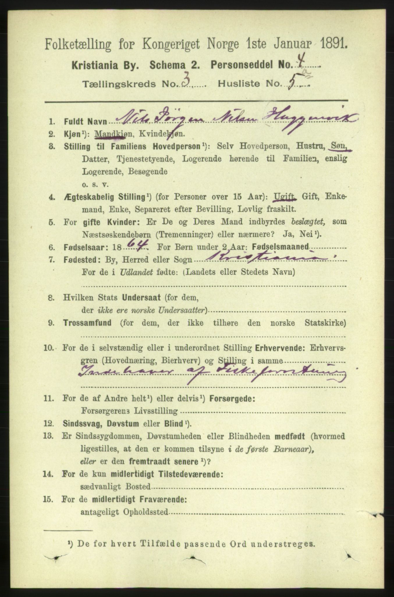 RA, 1891 census for 0301 Kristiania, 1891, p. 1322