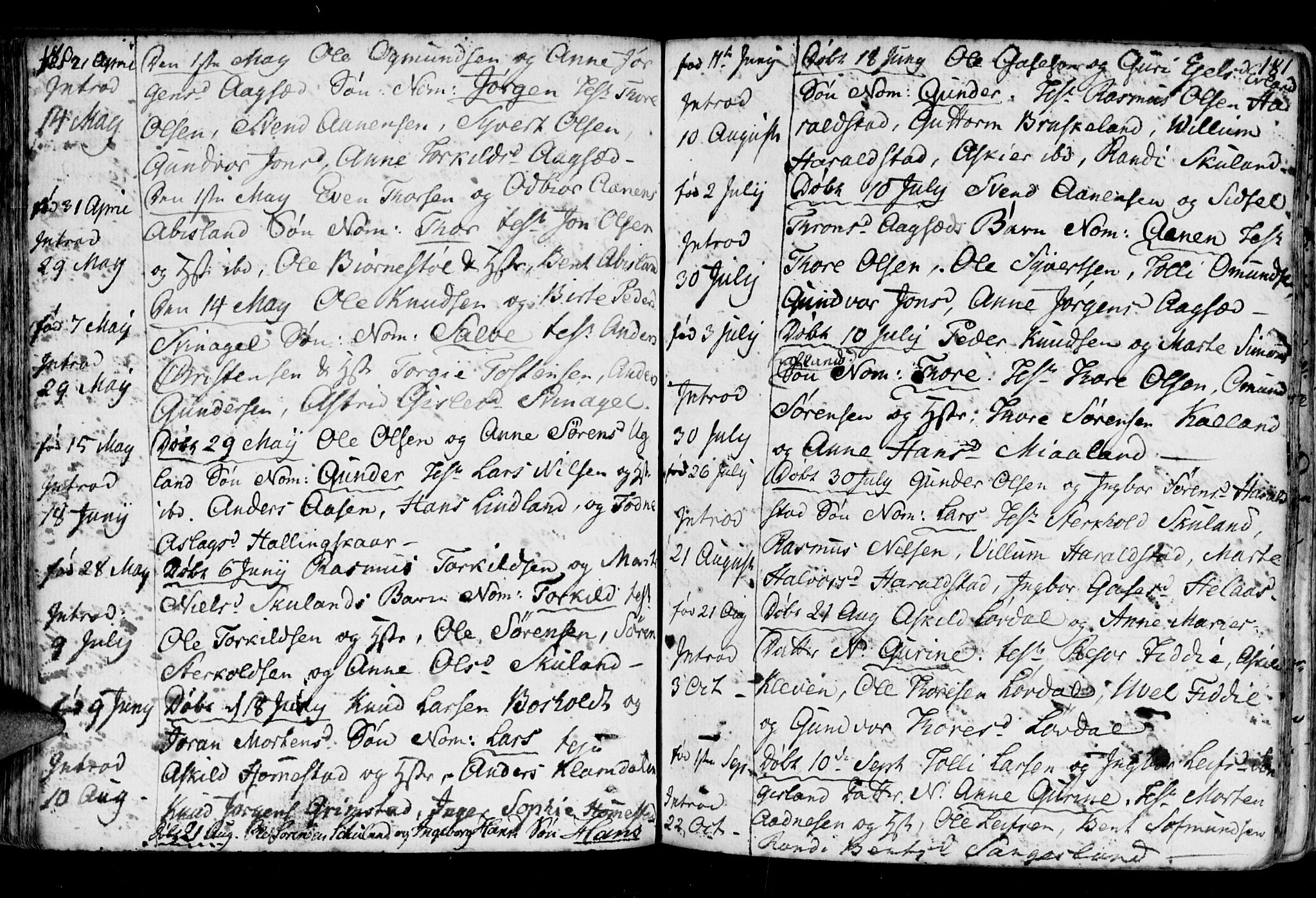 Holum sokneprestkontor, AV/SAK-1111-0022/F/Fa/Fab/L0004: Parish register (official) no. A 4, 1774-1847, p. 180-181