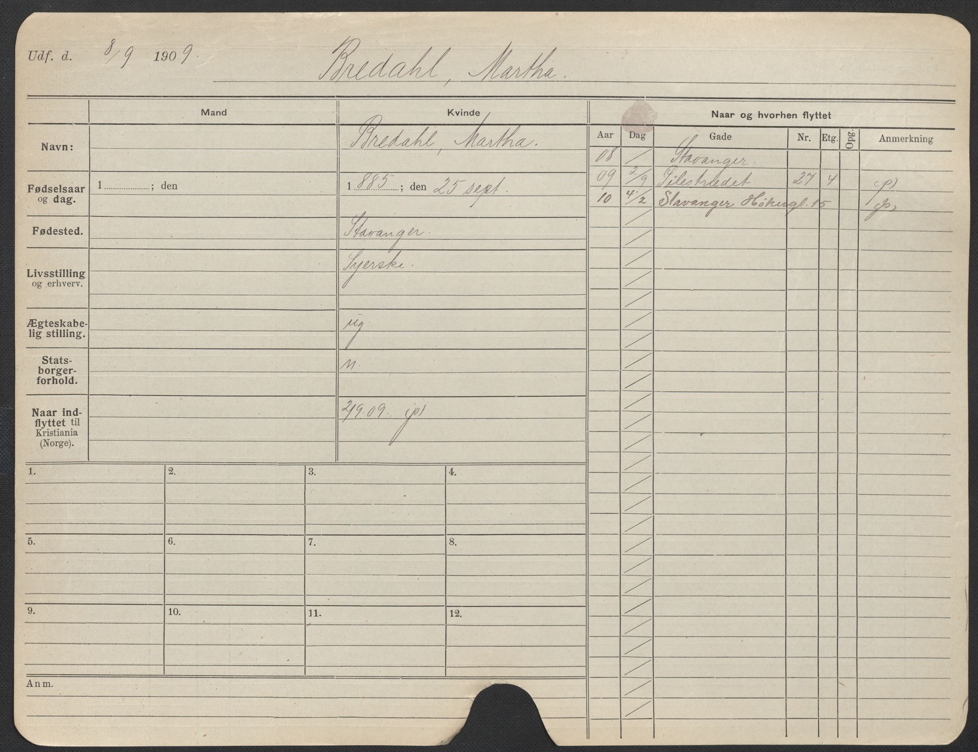 Oslo folkeregister, Registerkort, SAO/A-11715/F/Fa/Fac/L0013: Kvinner, 1906-1914, p. 776a